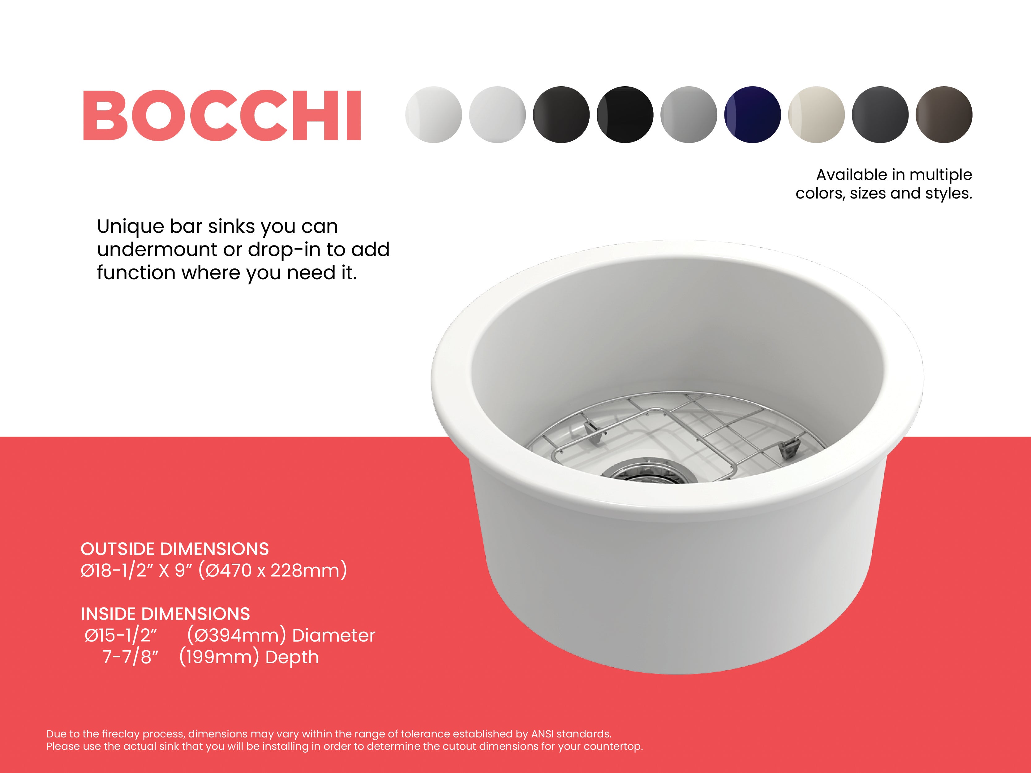 Sotto Round Dual-mount Fireclay 18.5 in. Single Bowl Bar Sink with Protective Bottom Grid and Strainer 1361