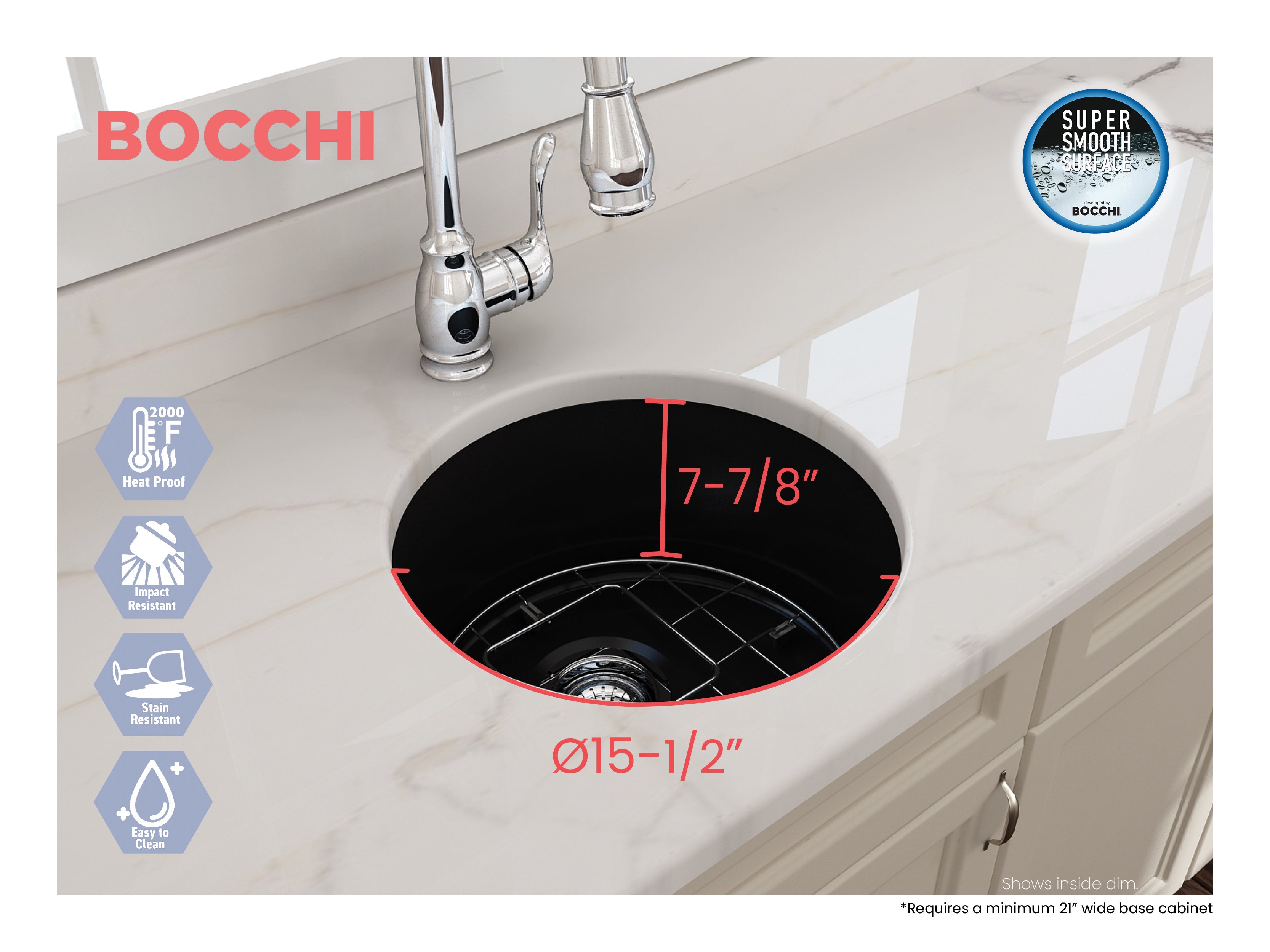 Sotto Round Dual-mount Fireclay 18.5 in. Single Bowl Bar Sink with Protective Bottom Grid and Strainer 1361