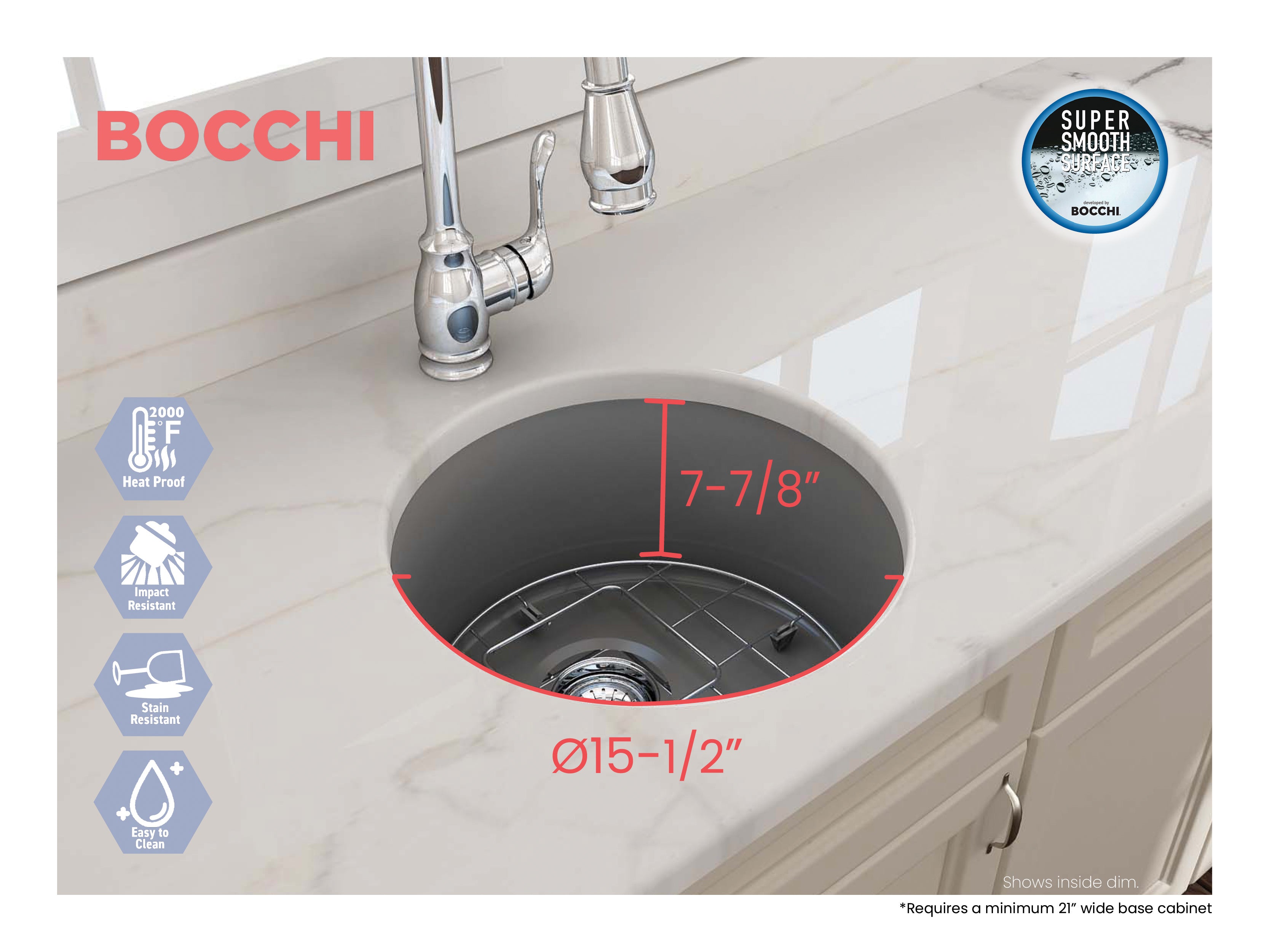 Sotto Round Dual-mount Fireclay 18.5 in. Single Bowl Bar Sink with Protective Bottom Grid and Strainer 1361