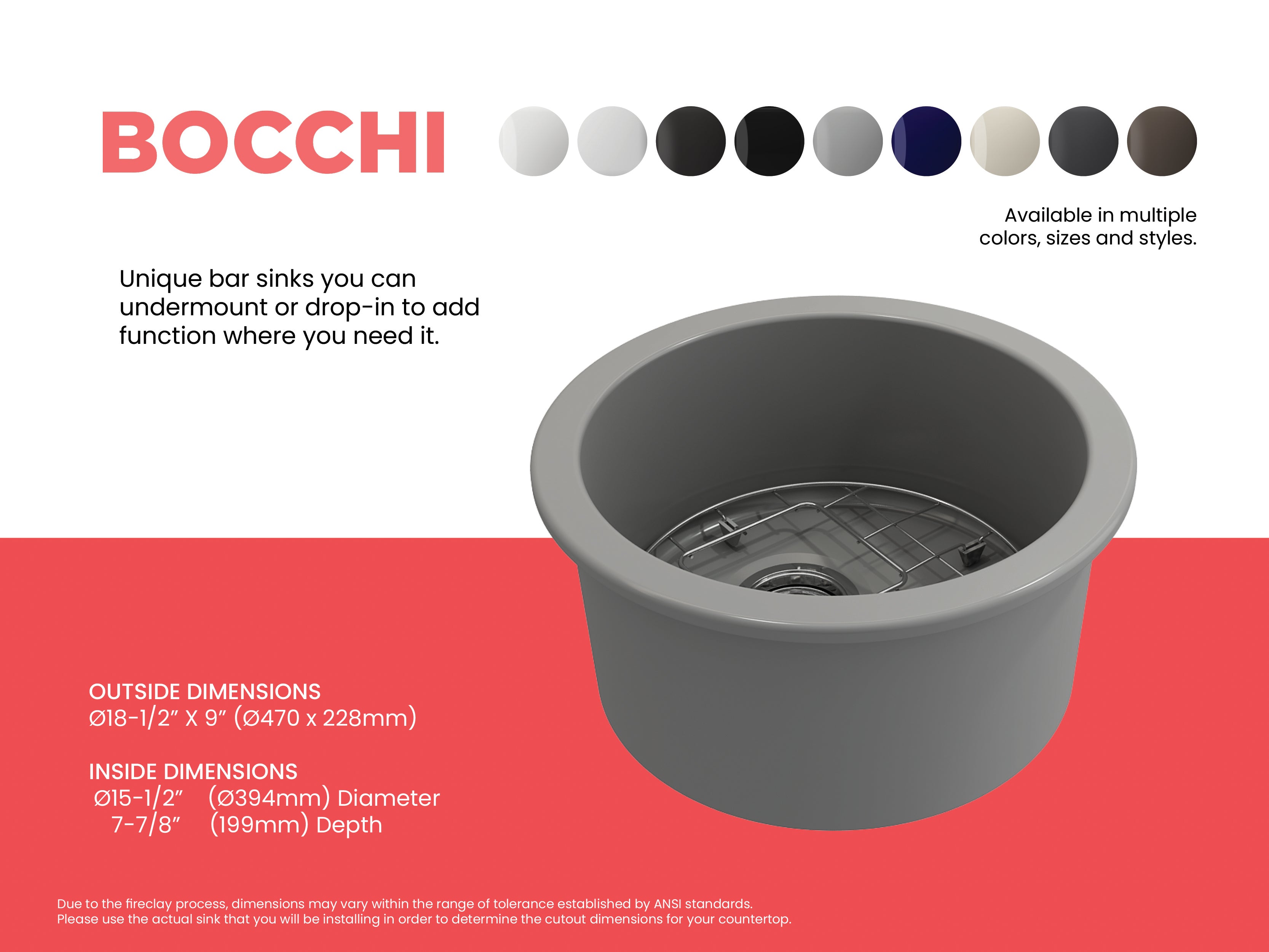Sotto Round Dual-mount Fireclay 18.5 in. Single Bowl Bar Sink with Protective Bottom Grid and Strainer 1361