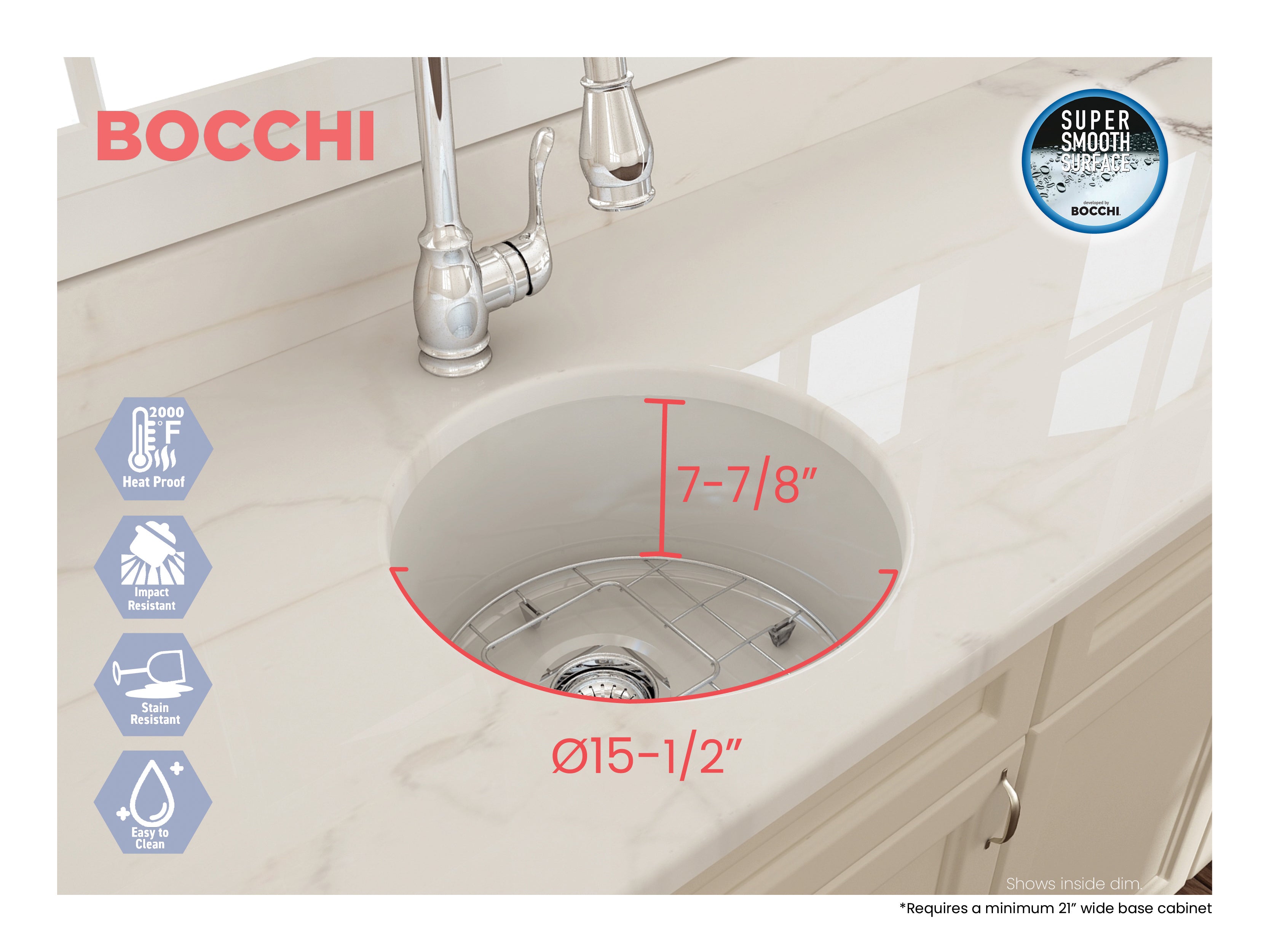 Sotto Round Dual-mount Fireclay 18.5 in. Single Bowl Bar Sink with Protective Bottom Grid and Strainer 1361