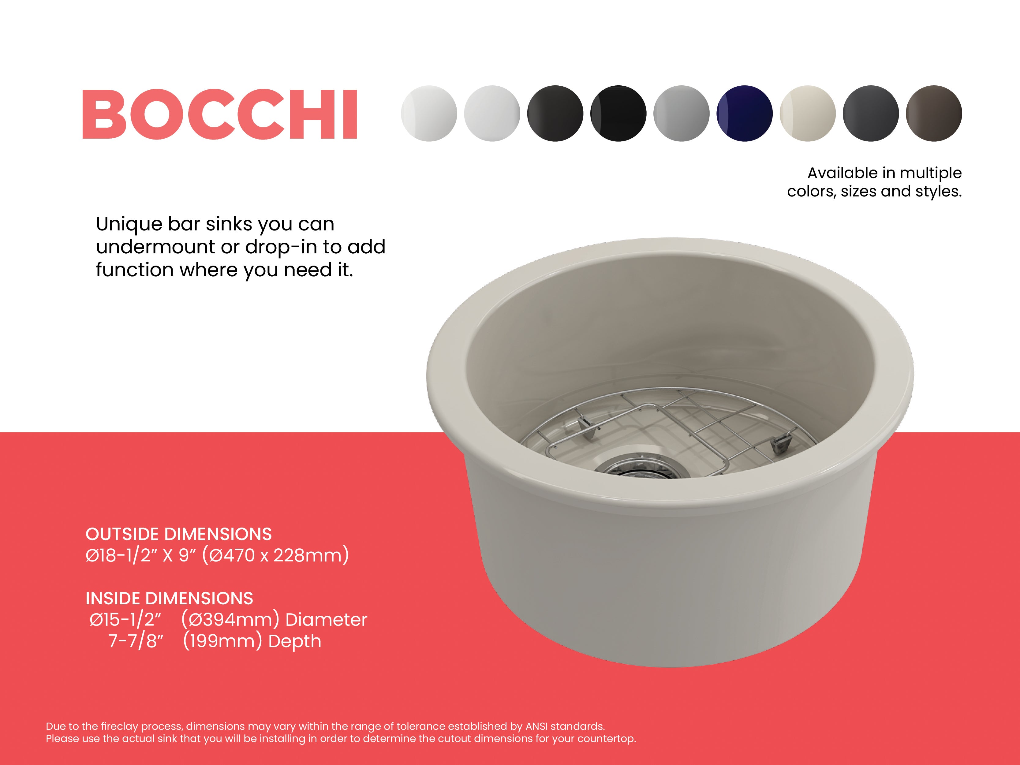Sotto Round Dual-mount Fireclay 18.5 in. Single Bowl Bar Sink with Protective Bottom Grid and Strainer 1361