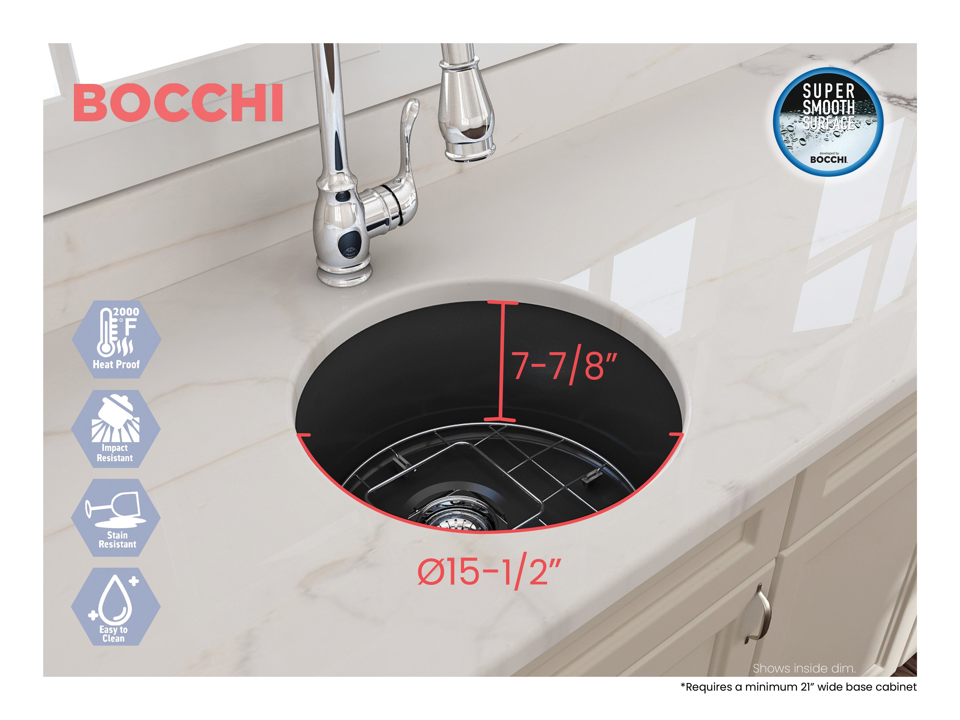 Sotto Round Dual-mount Fireclay 18.5 in. Single Bowl Bar Sink with Protective Bottom Grid and Strainer 1361