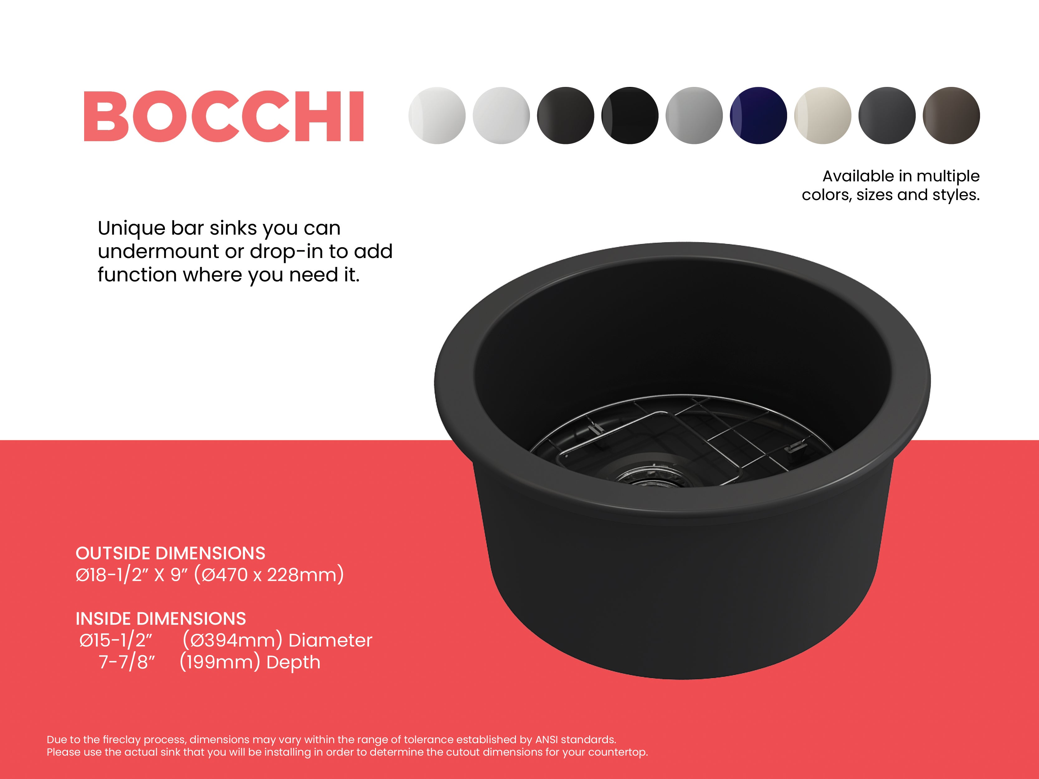 Sotto Round Dual-mount Fireclay 18.5 in. Single Bowl Bar Sink with Protective Bottom Grid and Strainer 1361