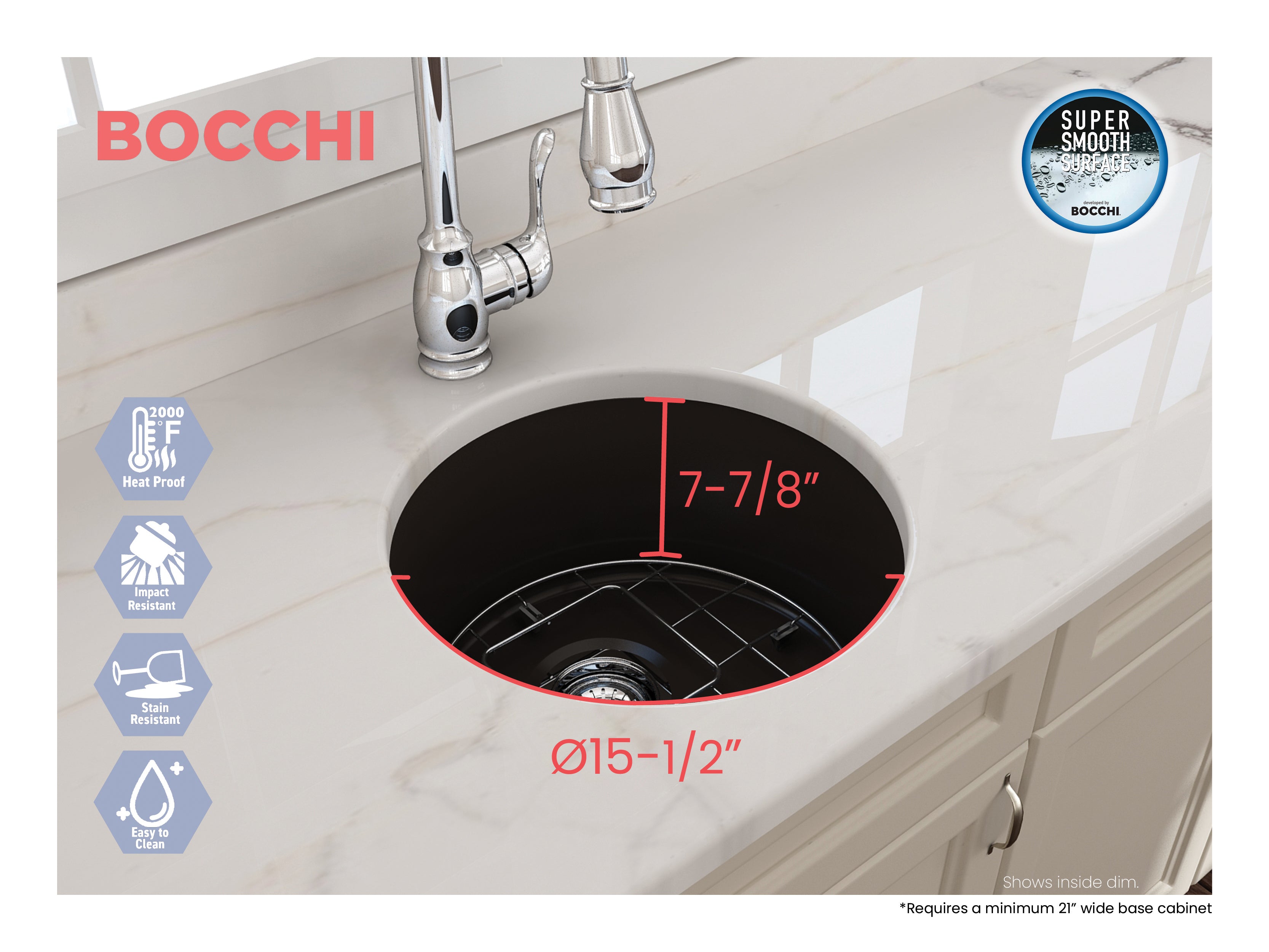 Sotto Round Dual-mount Fireclay 18.5 in. Single Bowl Bar Sink with Protective Bottom Grid and Strainer 1361