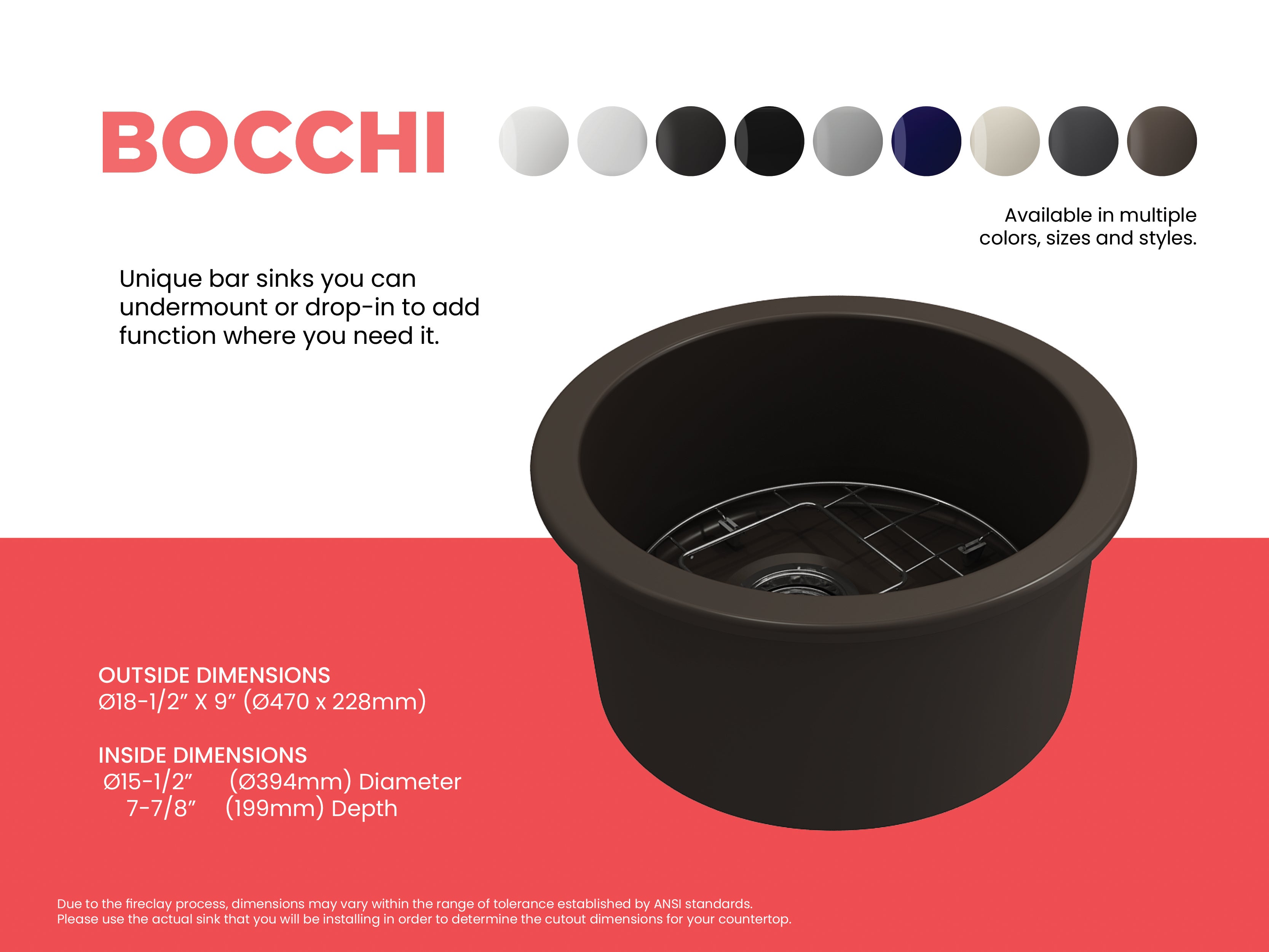 Sotto Round Dual-mount Fireclay 18.5 in. Single Bowl Bar Sink with Protective Bottom Grid and Strainer 1361