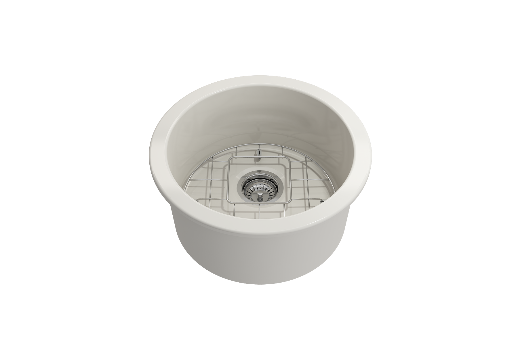 Sotto Round Dual-mount Fireclay 18.5 in. Single Bowl Bar Sink with Protective Bottom Grid and Strainer 1361