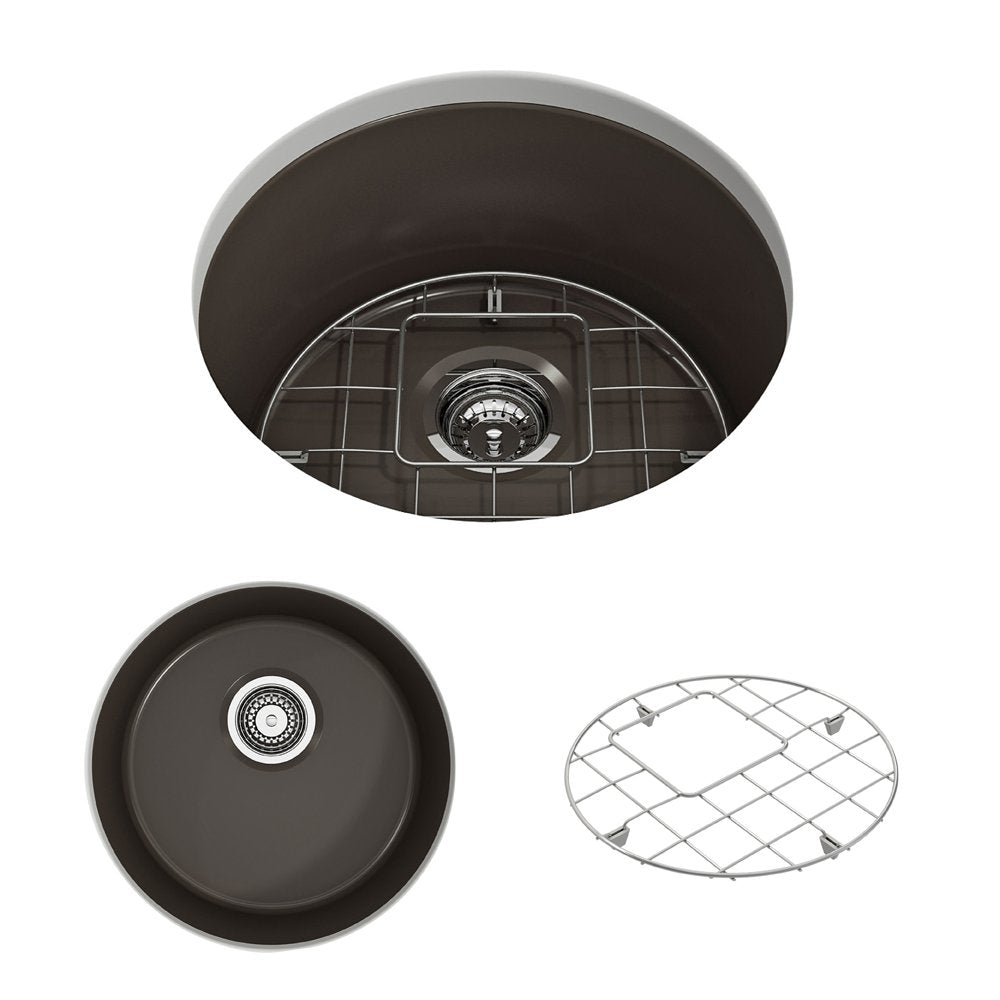 Sotto Round Dual-mount Fireclay 18.5 in. Single Bowl Bar Sink with Protective Bottom Grid and Strainer 1361
