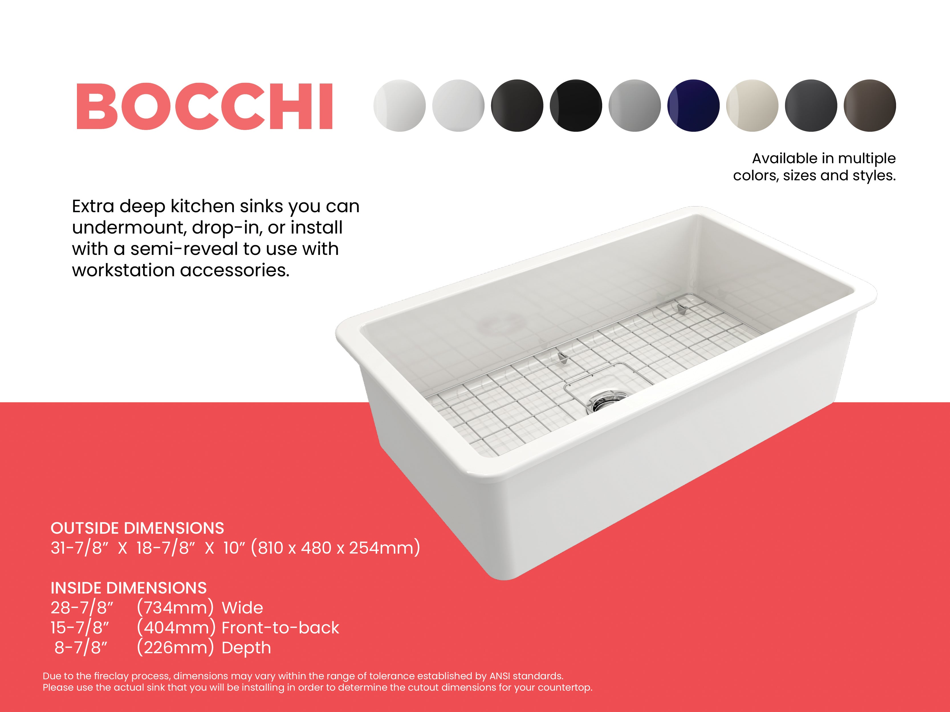Sotto Dual-mount Fireclay 32 in. Single Bowl Kitchen Sink with Protective Bottom Grid and Strainer 1362