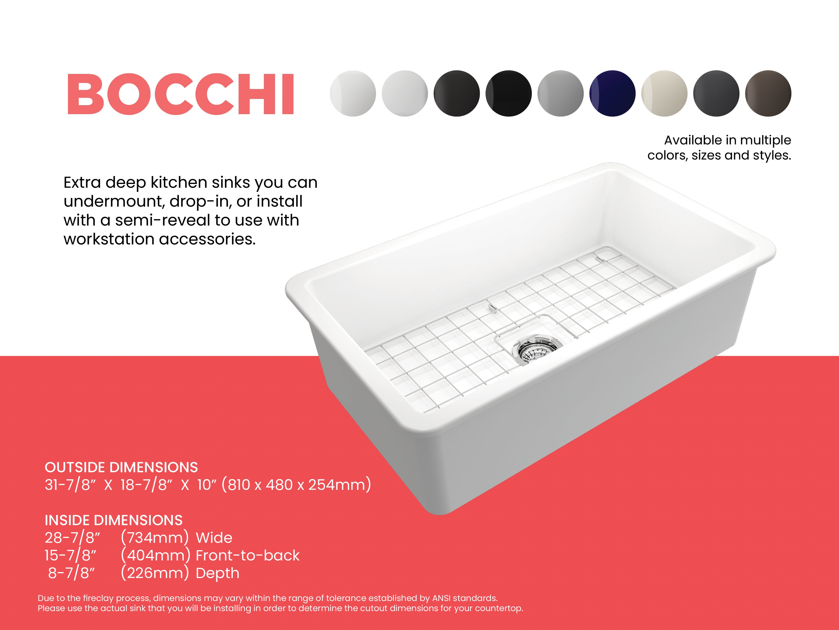 Sotto Dual-mount Fireclay 32 in. Single Bowl Kitchen Sink with Protective Bottom Grid and Strainer 1362
