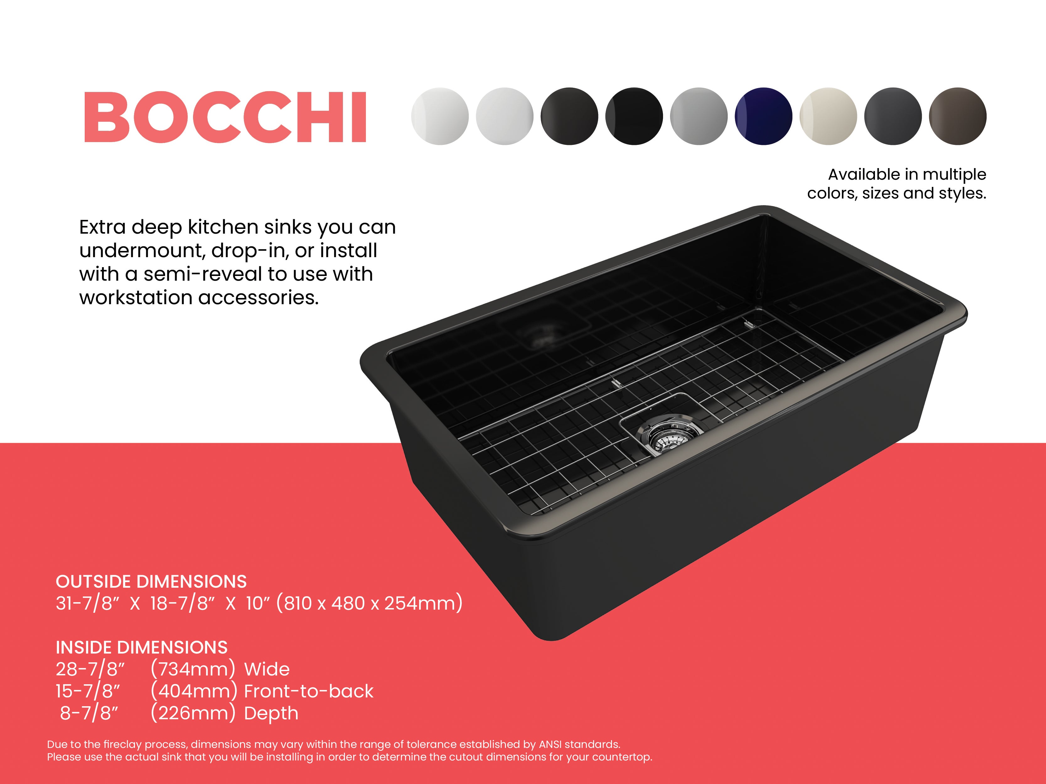 Sotto Dual-mount Fireclay 32 in. Single Bowl Kitchen Sink with Protective Bottom Grid and Strainer 1362