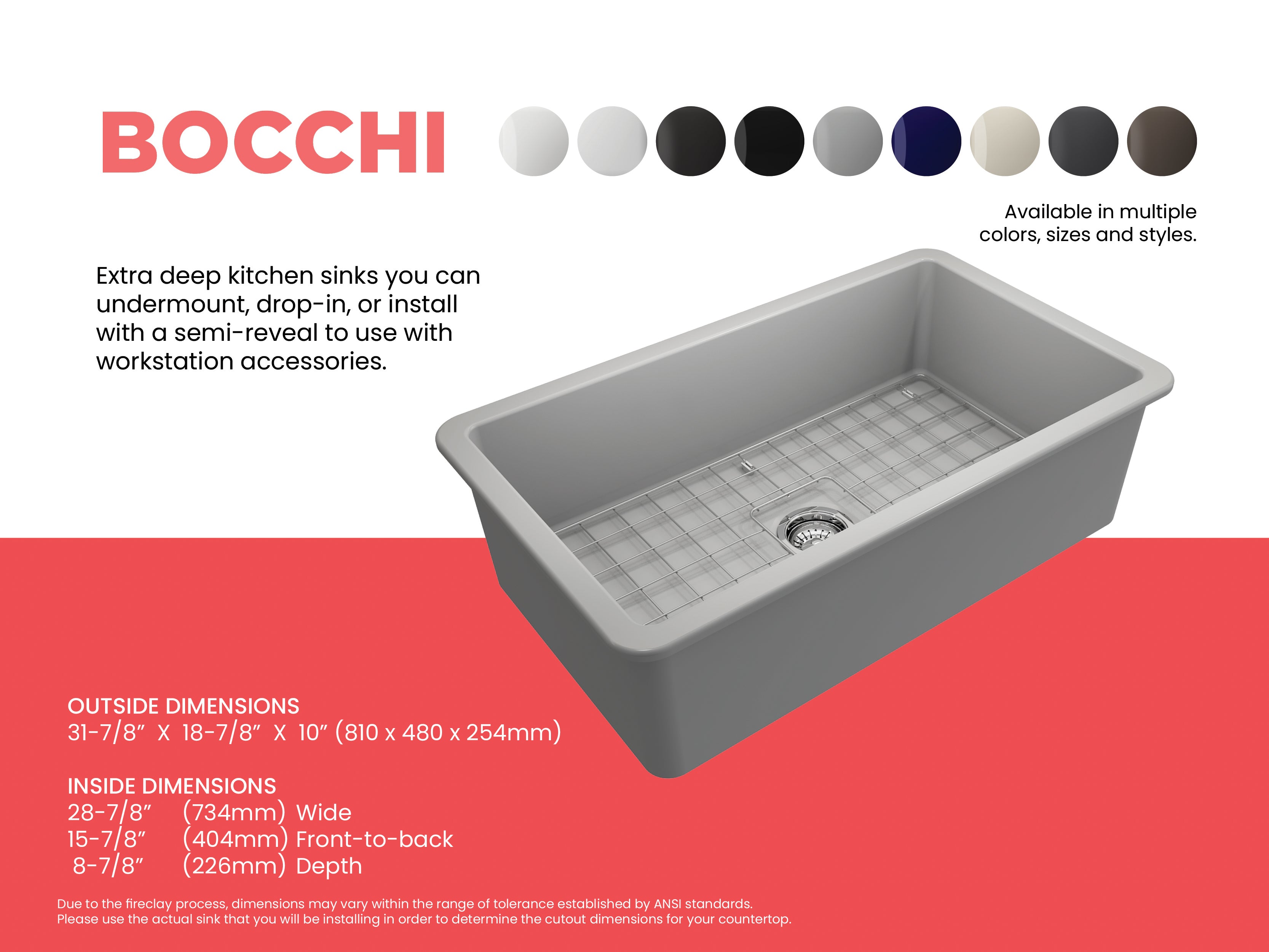 Sotto Dual-mount Fireclay 32 in. Single Bowl Kitchen Sink with Protective Bottom Grid and Strainer 1362