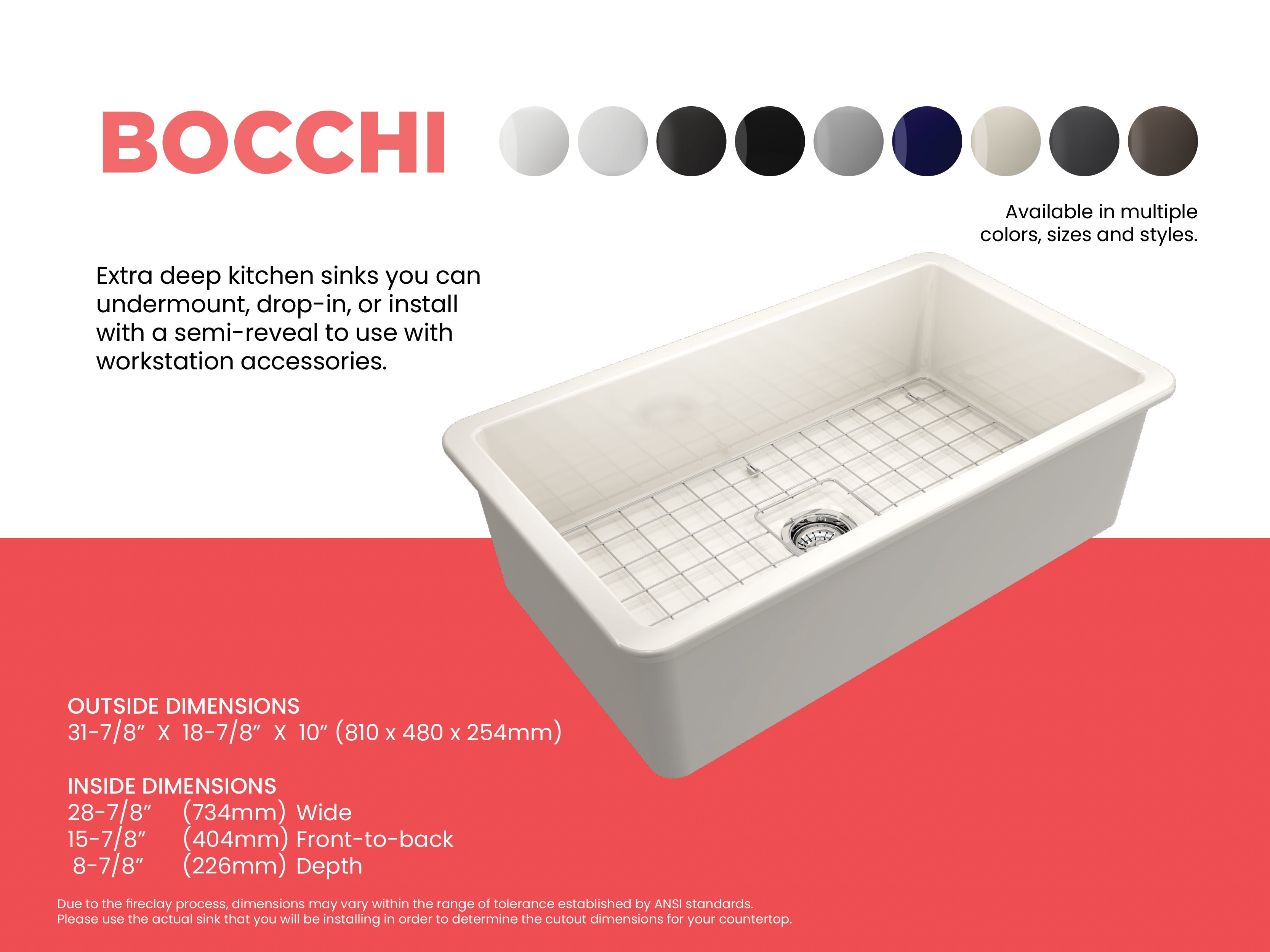 Sotto Dual-mount Fireclay 32 in. Single Bowl Kitchen Sink with Protective Bottom Grid and Strainer 1362