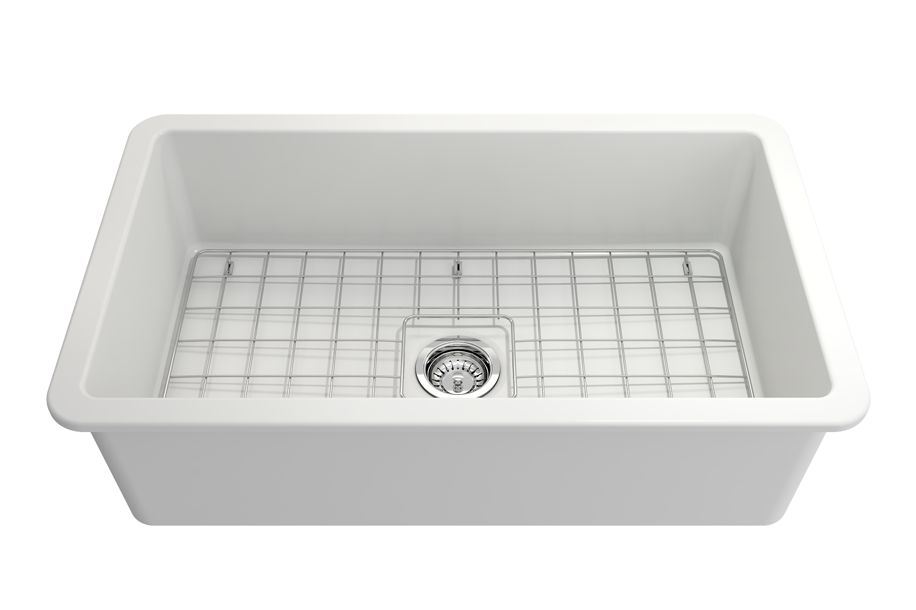 Sotto Dual-mount Fireclay 32 in. Single Bowl Kitchen Sink with Protective Bottom Grid and Strainer 1362