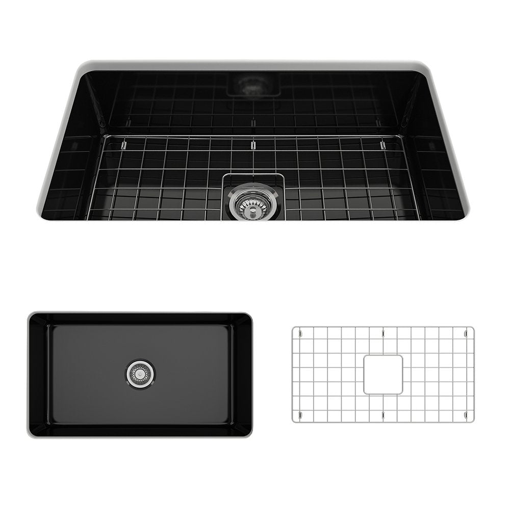 Sotto Dual-mount Fireclay 32 in. Single Bowl Kitchen Sink with Protective Bottom Grid and Strainer 1362