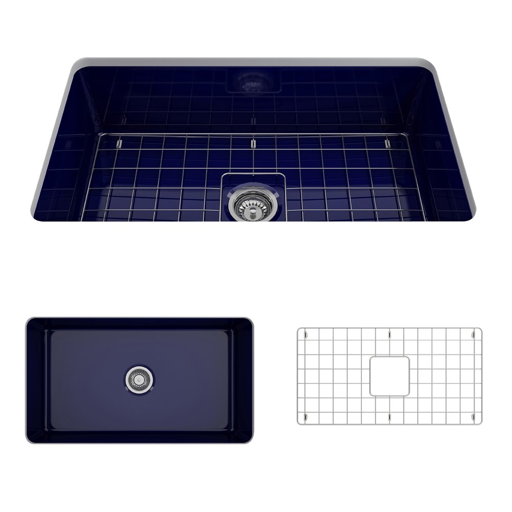 Sotto Dual-mount Fireclay 32 in. Single Bowl Kitchen Sink with Protective Bottom Grid and Strainer 1362