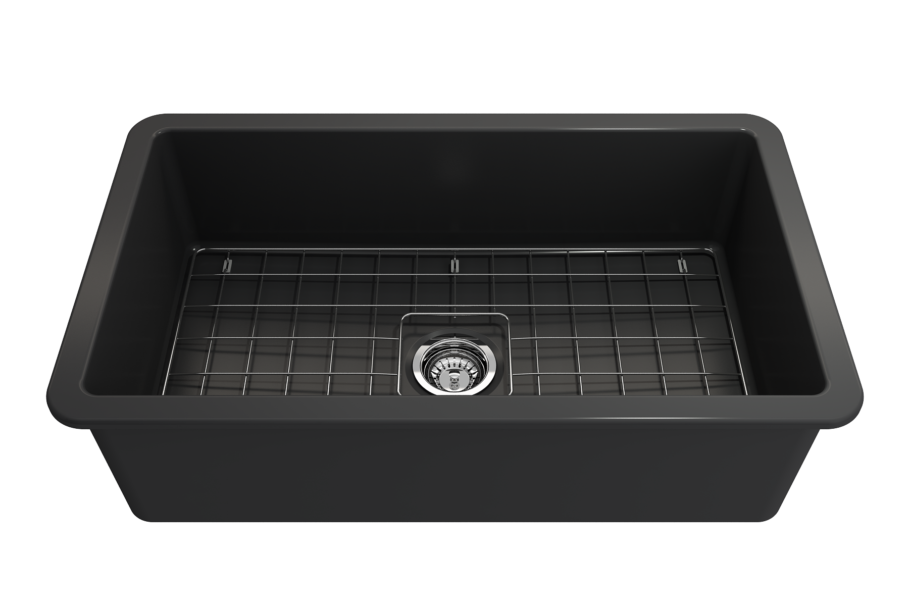 Sotto Dual-mount Fireclay 32 in. Single Bowl Kitchen Sink with Protective Bottom Grid and Strainer 1362