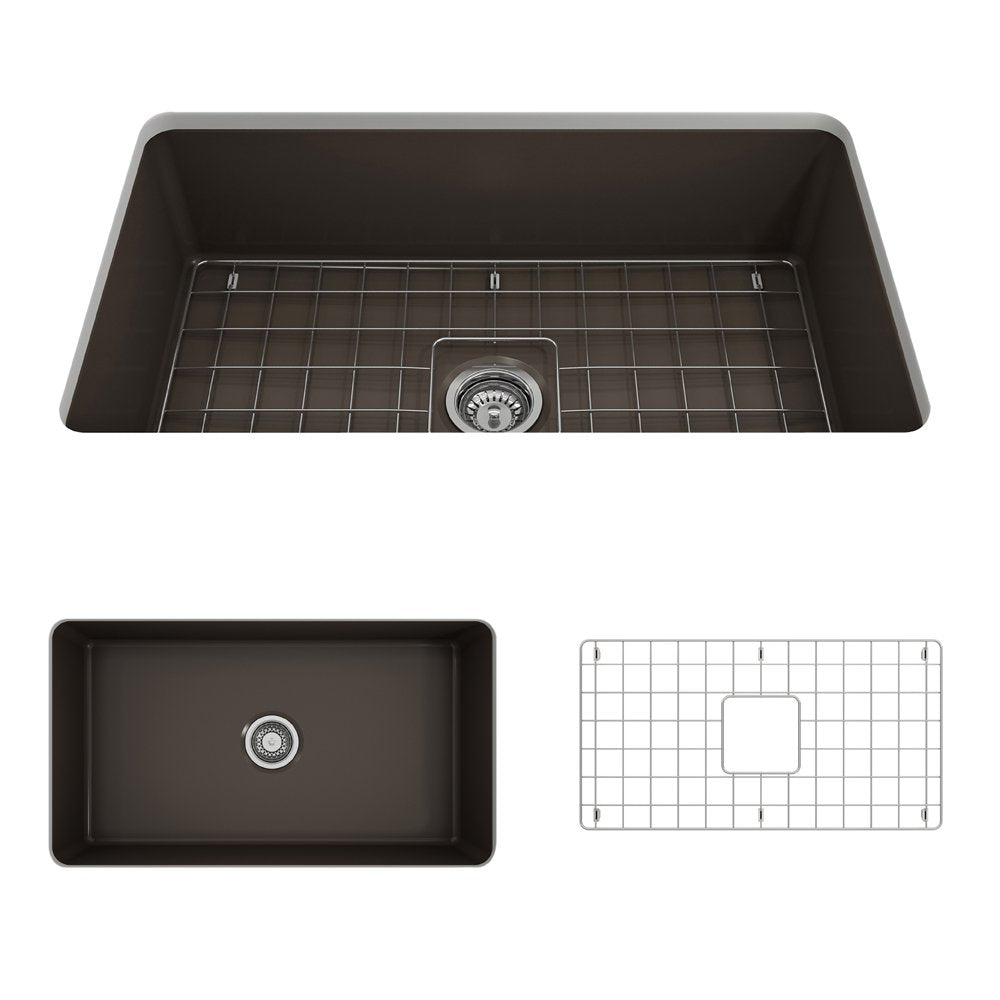 Sotto Dual-mount Fireclay 32 in. Single Bowl Kitchen Sink with Protective Bottom Grid and Strainer 1362