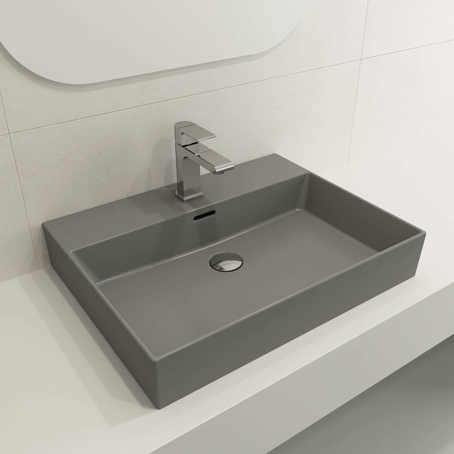 Milano Wall-Mounted Sink Fireclay 24 in. 1-Hole with Overflow 1376