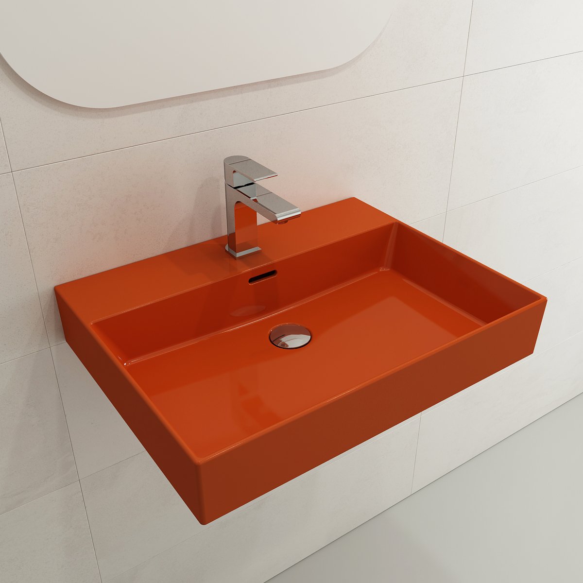 Milano Wall-Mounted Sink Fireclay 24 in. 1-Hole with Overflow 1376