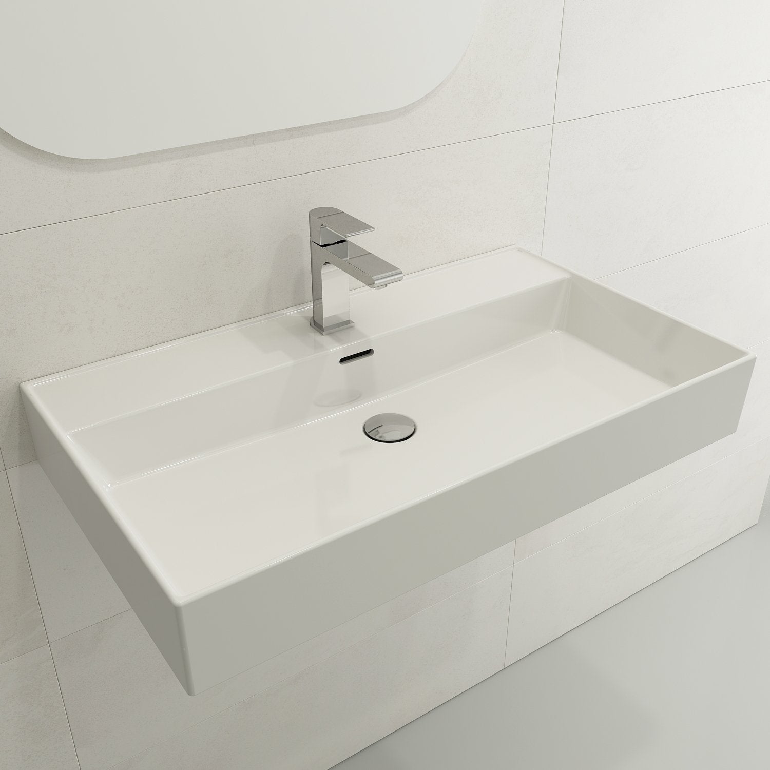 Milano Wall-Mounted Sink Fireclay 32 in. 1-Hole with Overflow 1377