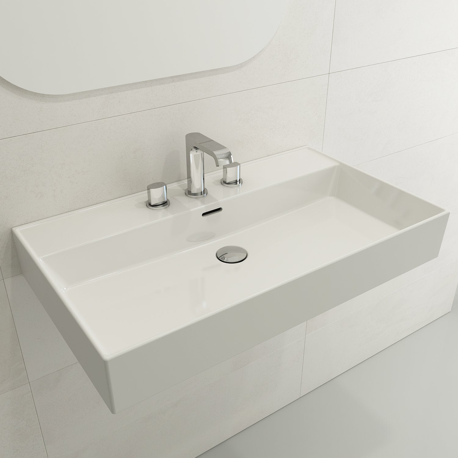 Milano Wall-Mounted Sink Fireclay 32 in. 3-Hole with Overflow 1377