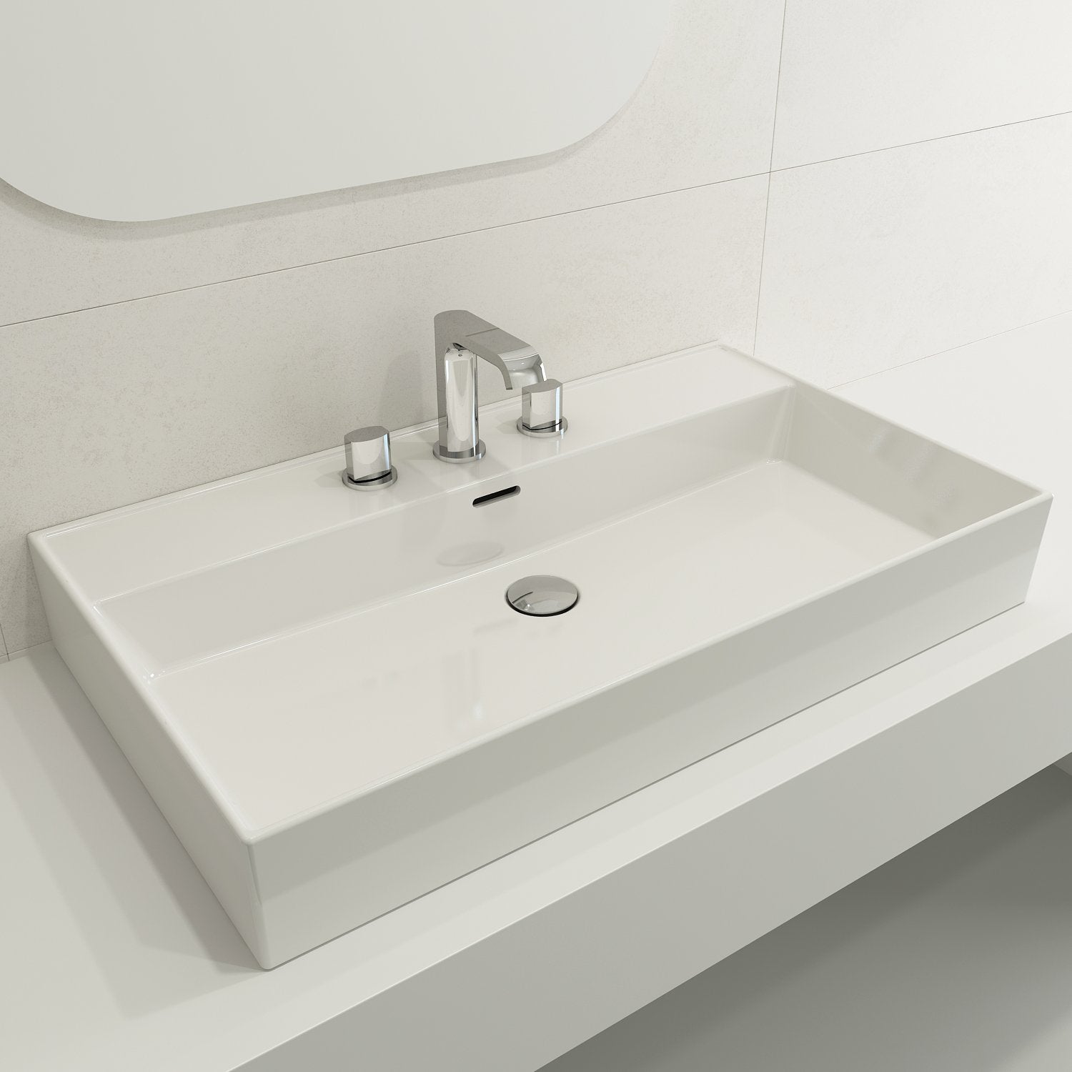 Milano Wall-Mounted Sink Fireclay 32 in. 3-Hole with Overflow 1377