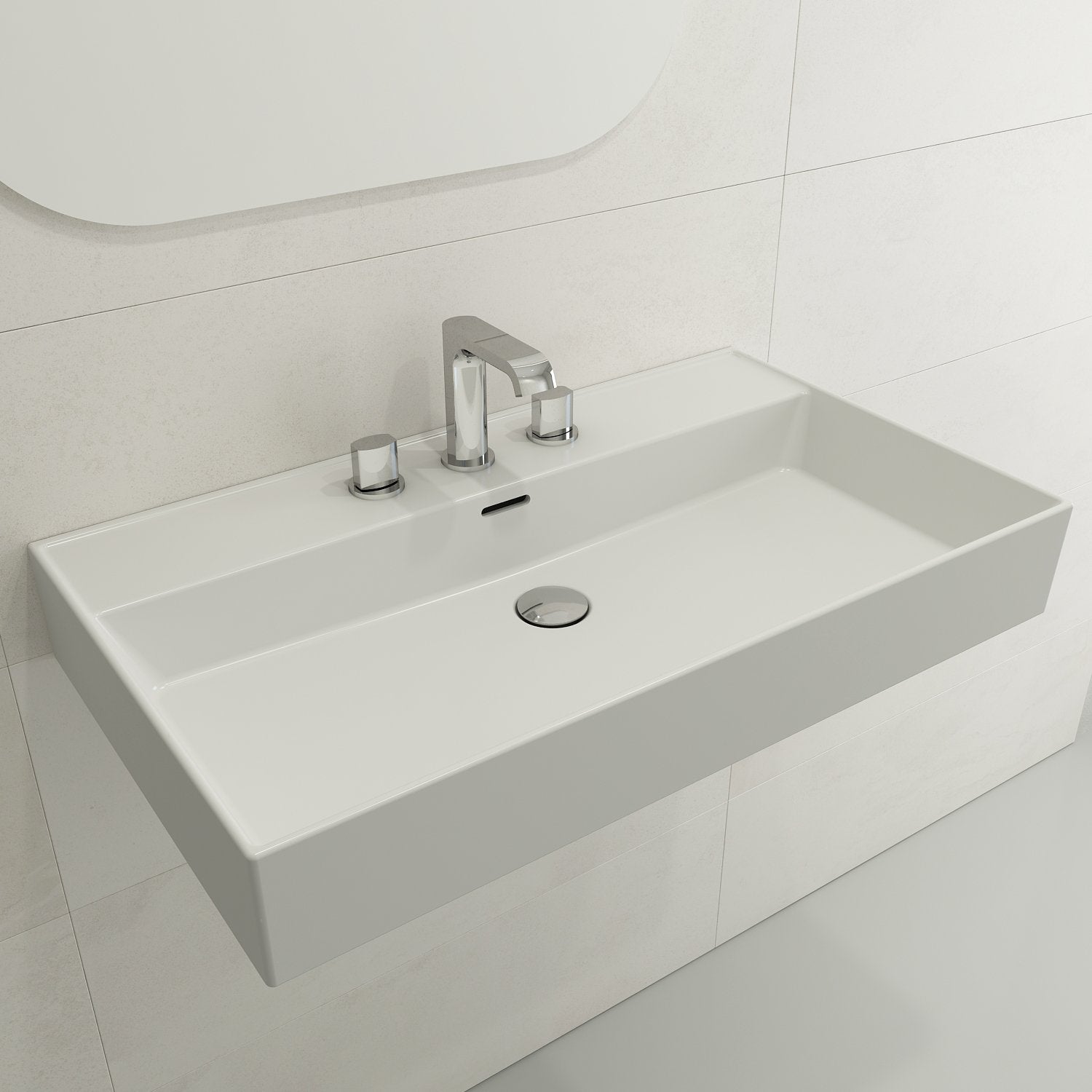 Milano Wall-Mounted Sink Fireclay 32 in. 3-Hole with Overflow 1377