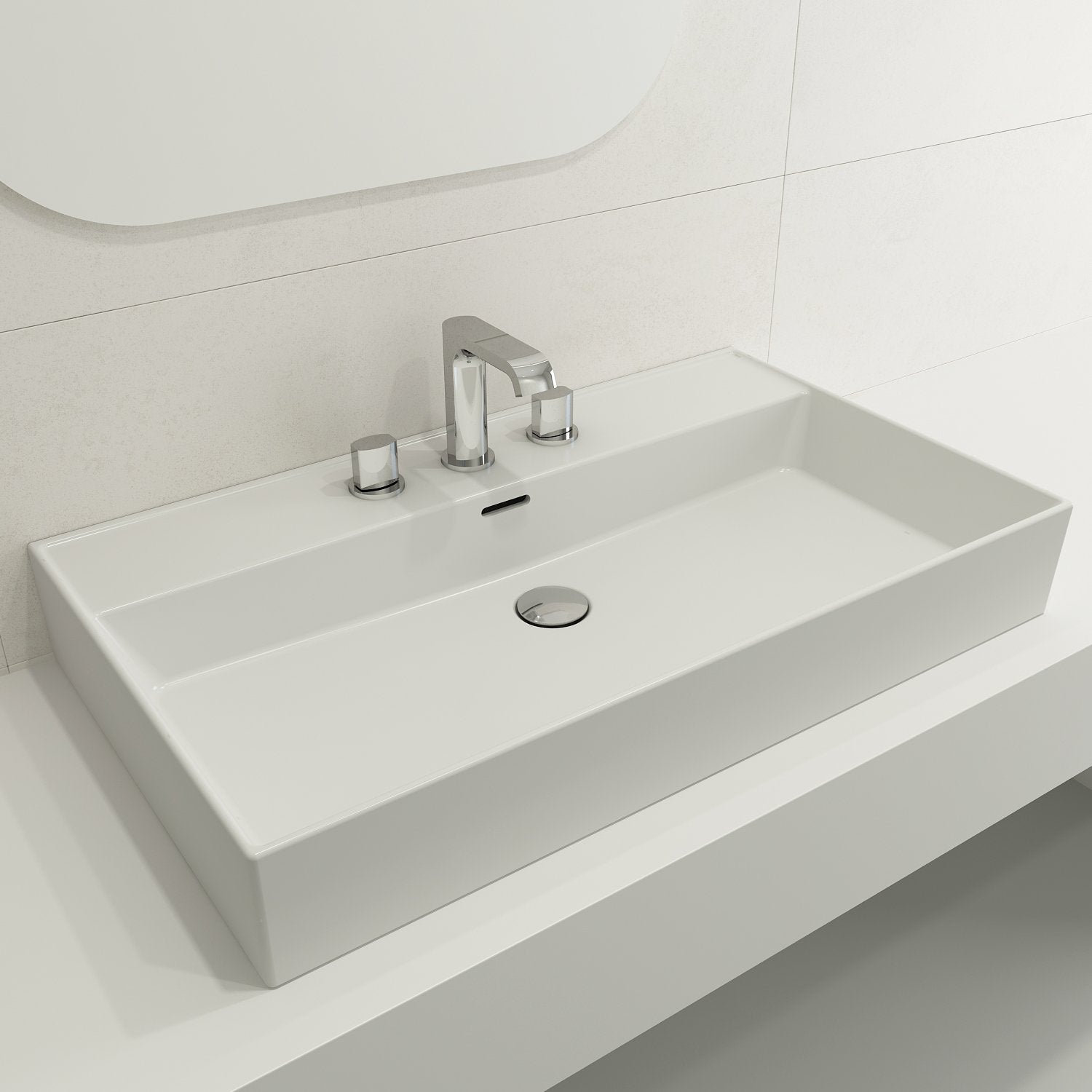 Milano Wall-Mounted Sink Fireclay 32 in. 3-Hole with Overflow 1377