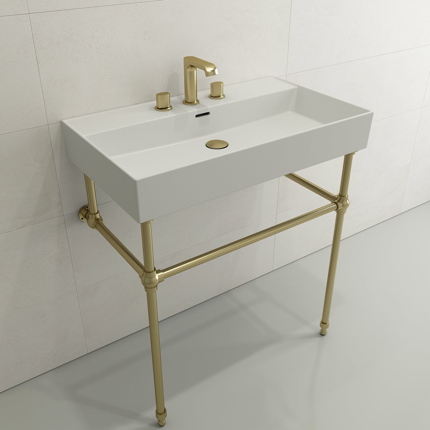 Milano Wall-Mounted Sink Fireclay 32 in. 3-Hole with Overflow 1377