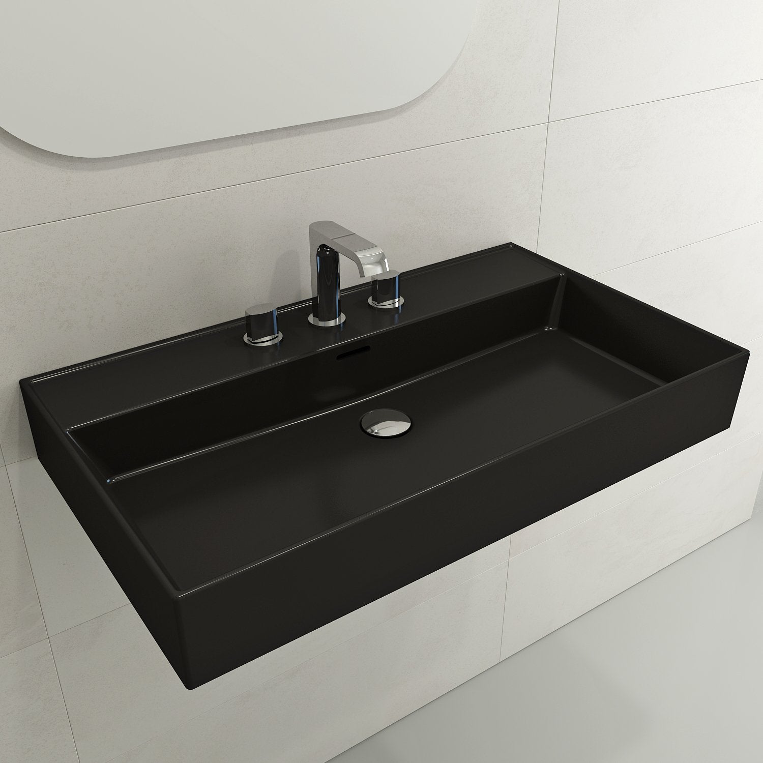 Milano Wall-Mounted Sink Fireclay 32 in. 3-Hole with Overflow 1377
