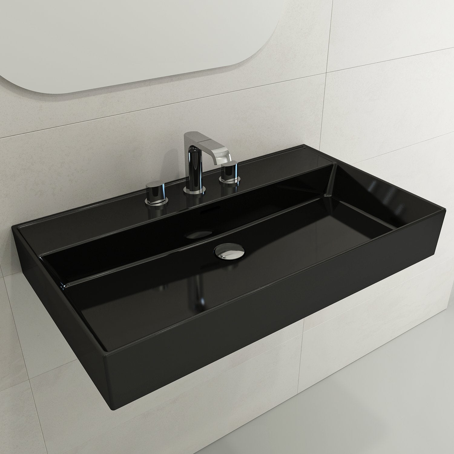 Milano Wall-Mounted Sink Fireclay 32 in. 3-Hole with Overflow 1377