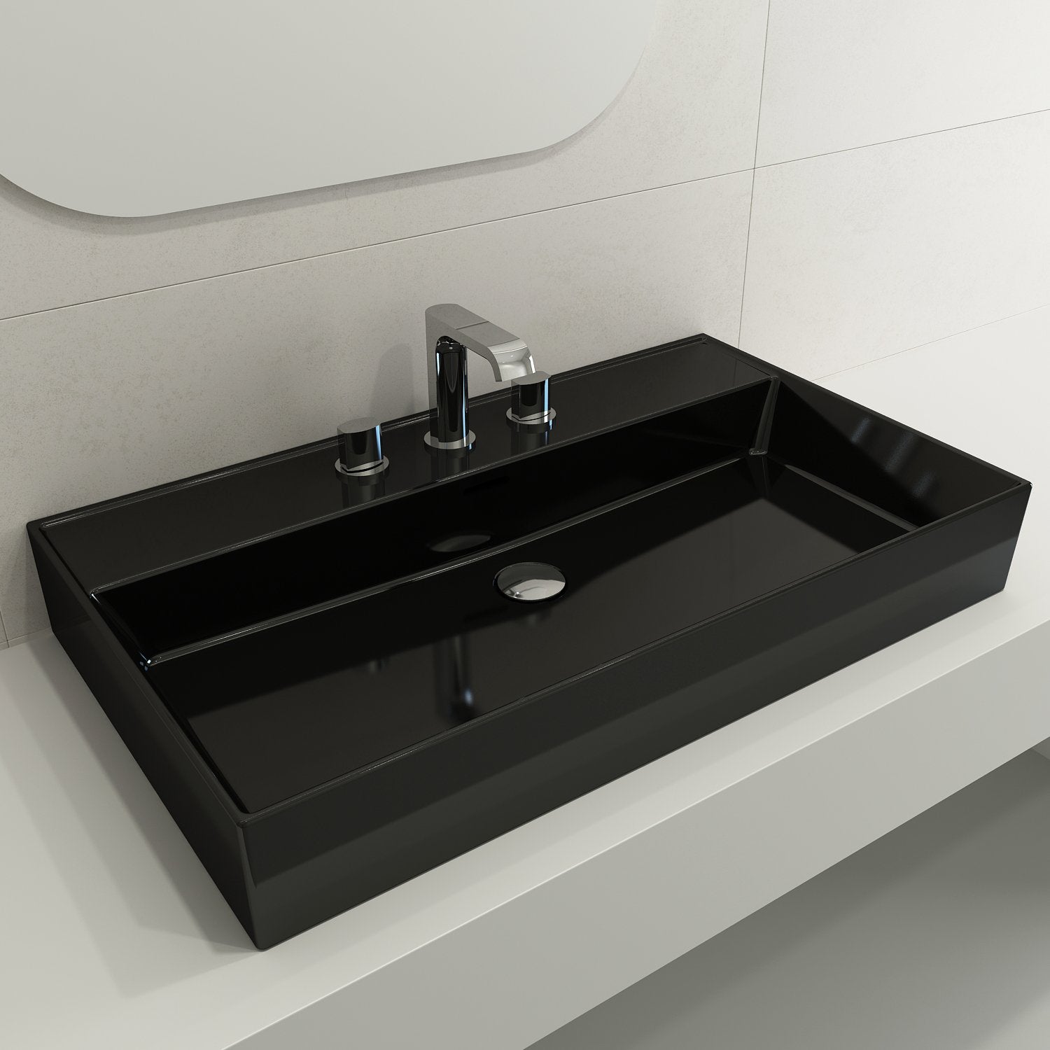 Milano Wall-Mounted Sink Fireclay 32 in. 3-Hole with Overflow 1377