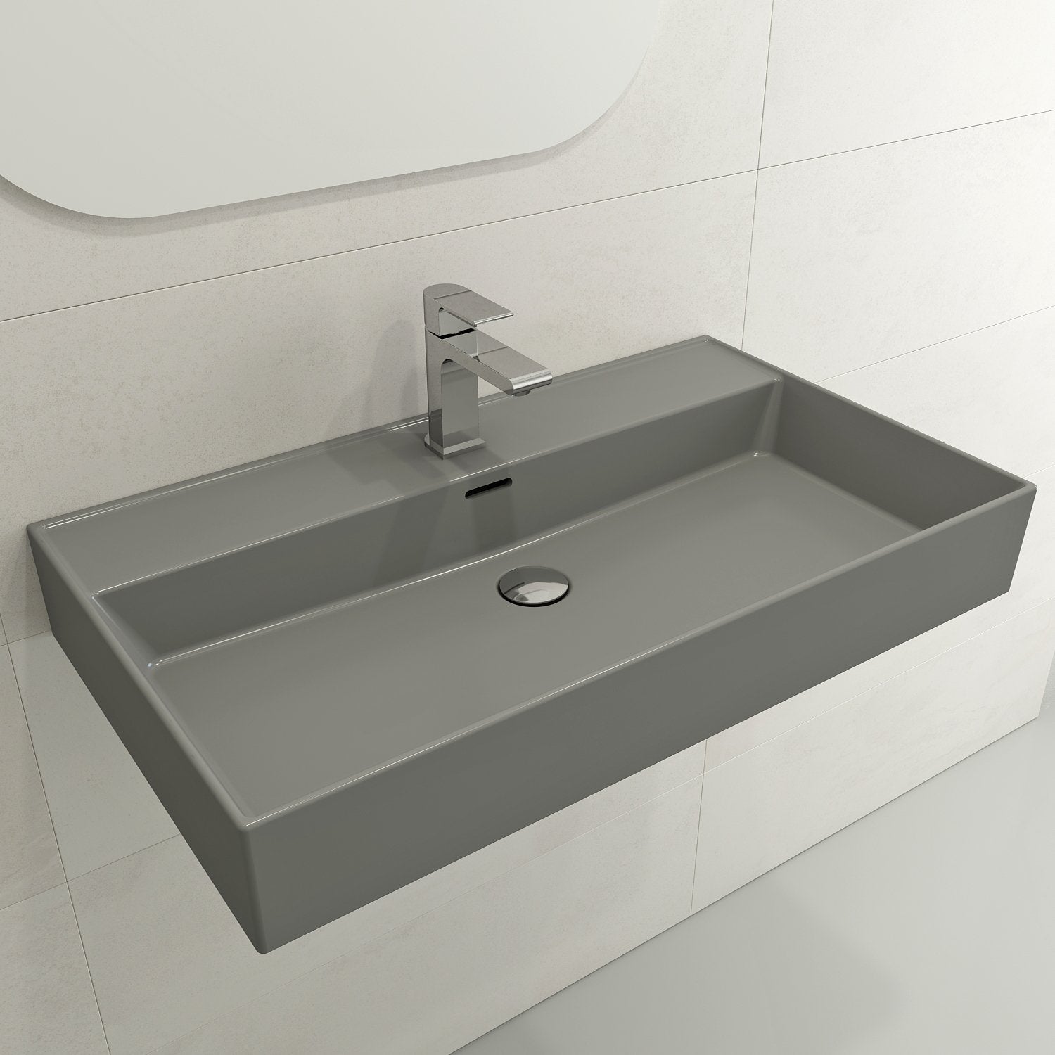 Milano Wall-Mounted Sink Fireclay 32 in. 1-Hole with Overflow 1377