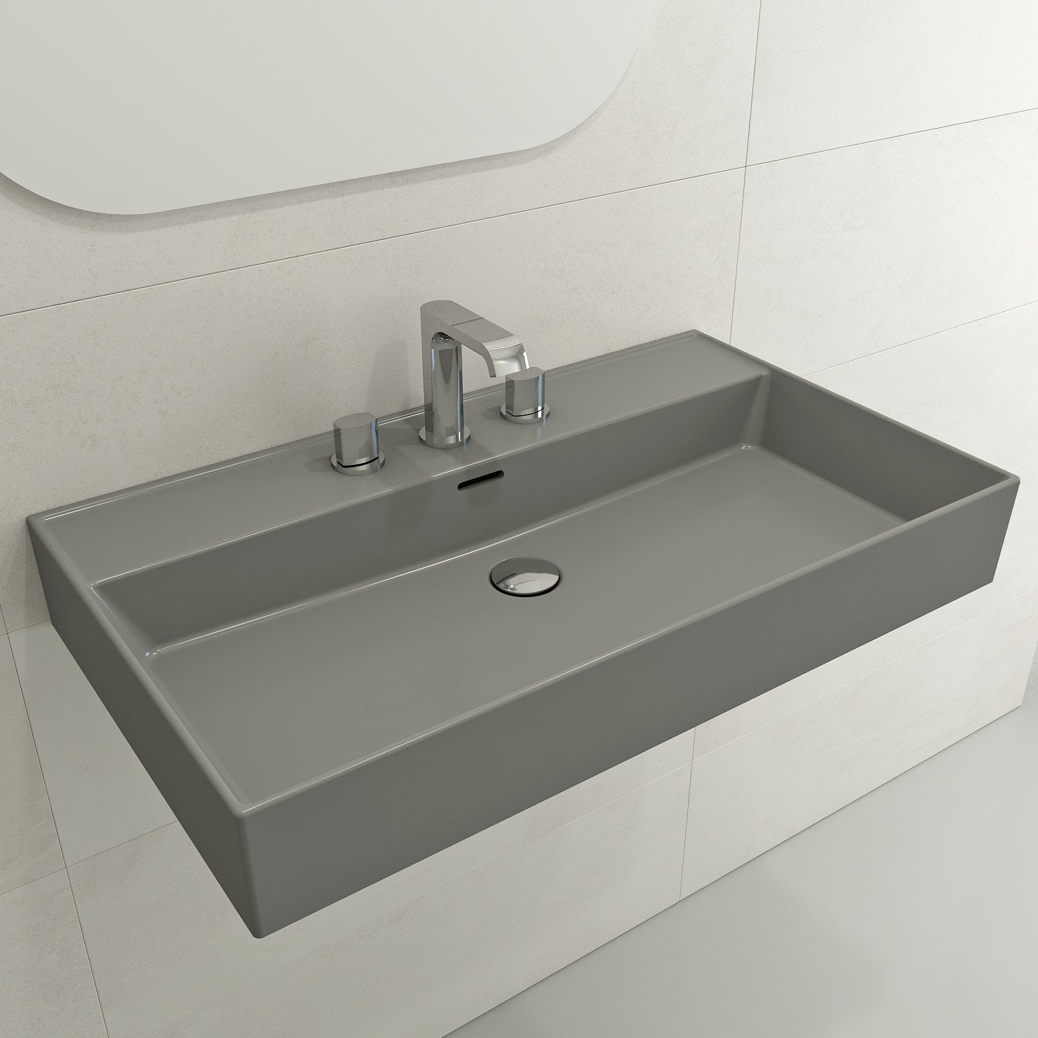 Milano Wall-Mounted Sink Fireclay 32 in. 3-Hole with Overflow 1377