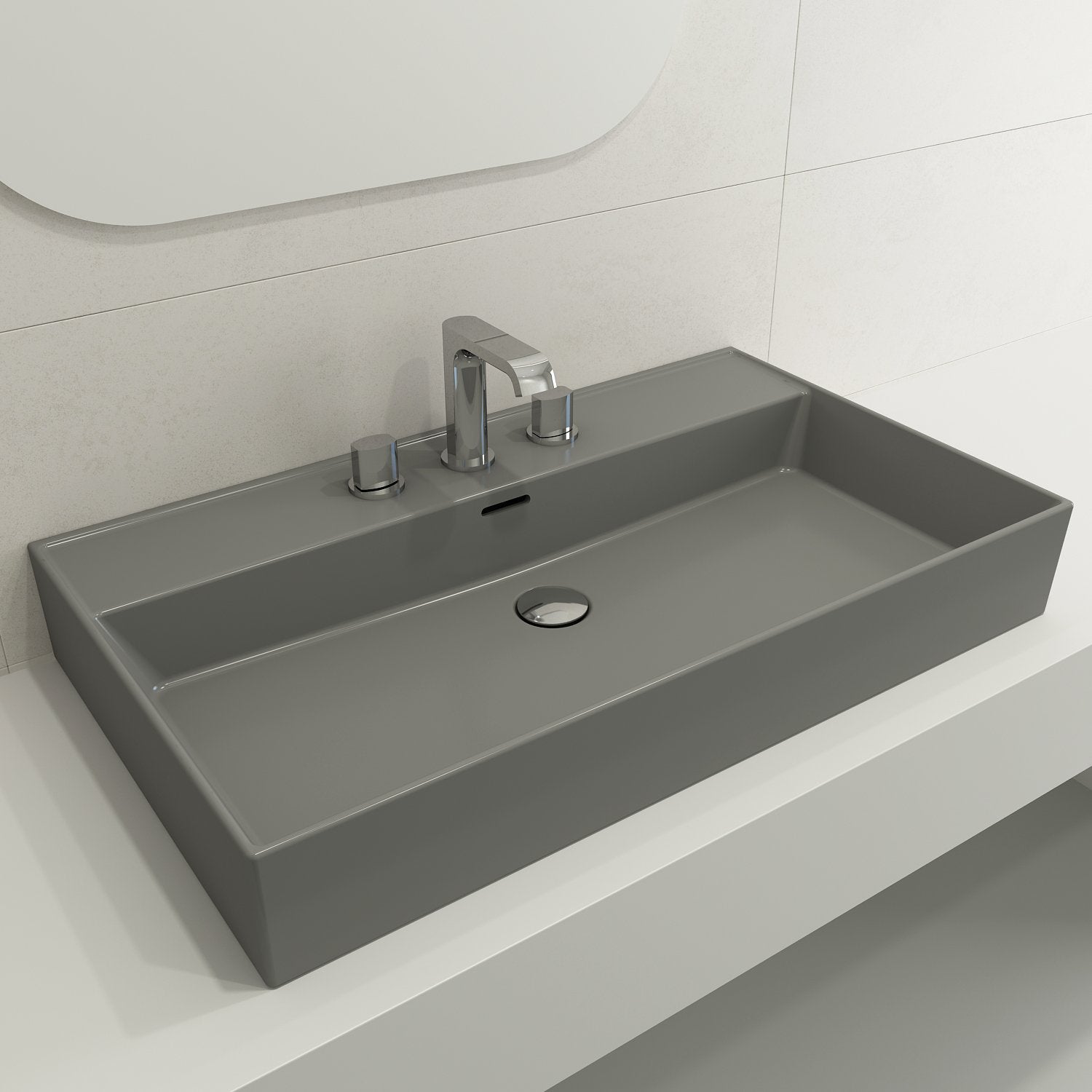 Milano Wall-Mounted Sink Fireclay 32 in. 3-Hole with Overflow 1377