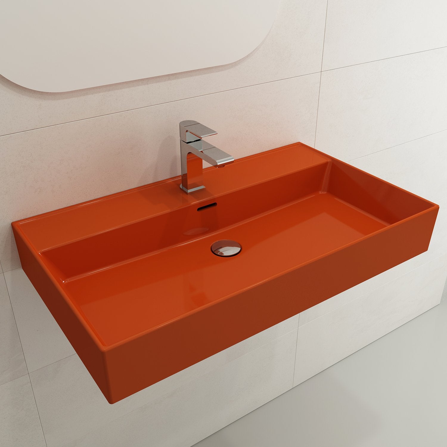 Milano Wall-Mounted Sink Fireclay 32 in. 1-Hole with Overflow 1377