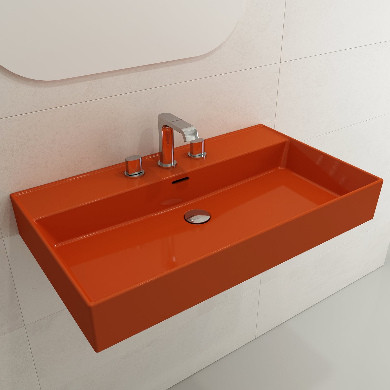 Milano Wall-Mounted Sink Fireclay 32 in. 3-Hole with Overflow 1377