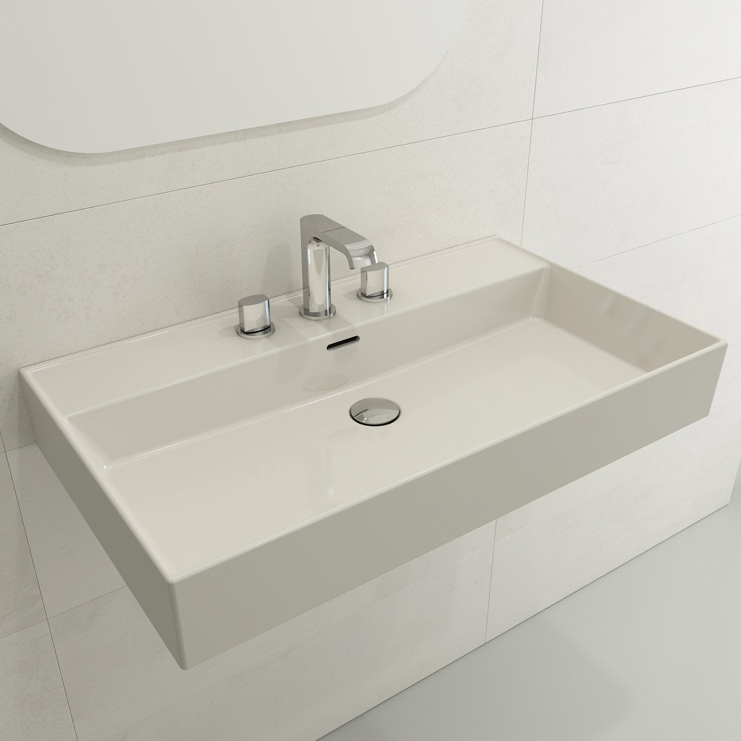 Milano Wall-Mounted Sink Fireclay 32 in. 3-Hole with Overflow 1377
