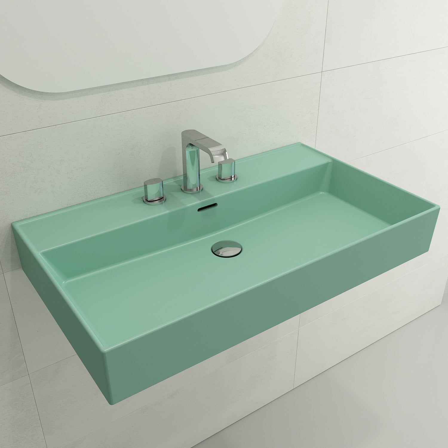 Milano Wall-Mounted Sink Fireclay 32 in. 3-Hole with Overflow 1377