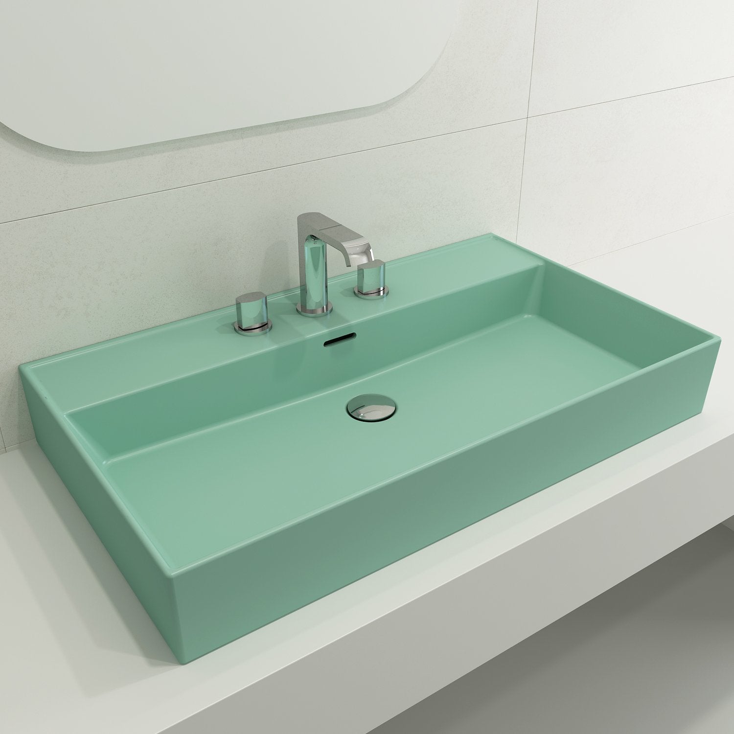 Milano Wall-Mounted Sink Fireclay 32 in. 3-Hole with Overflow 1377