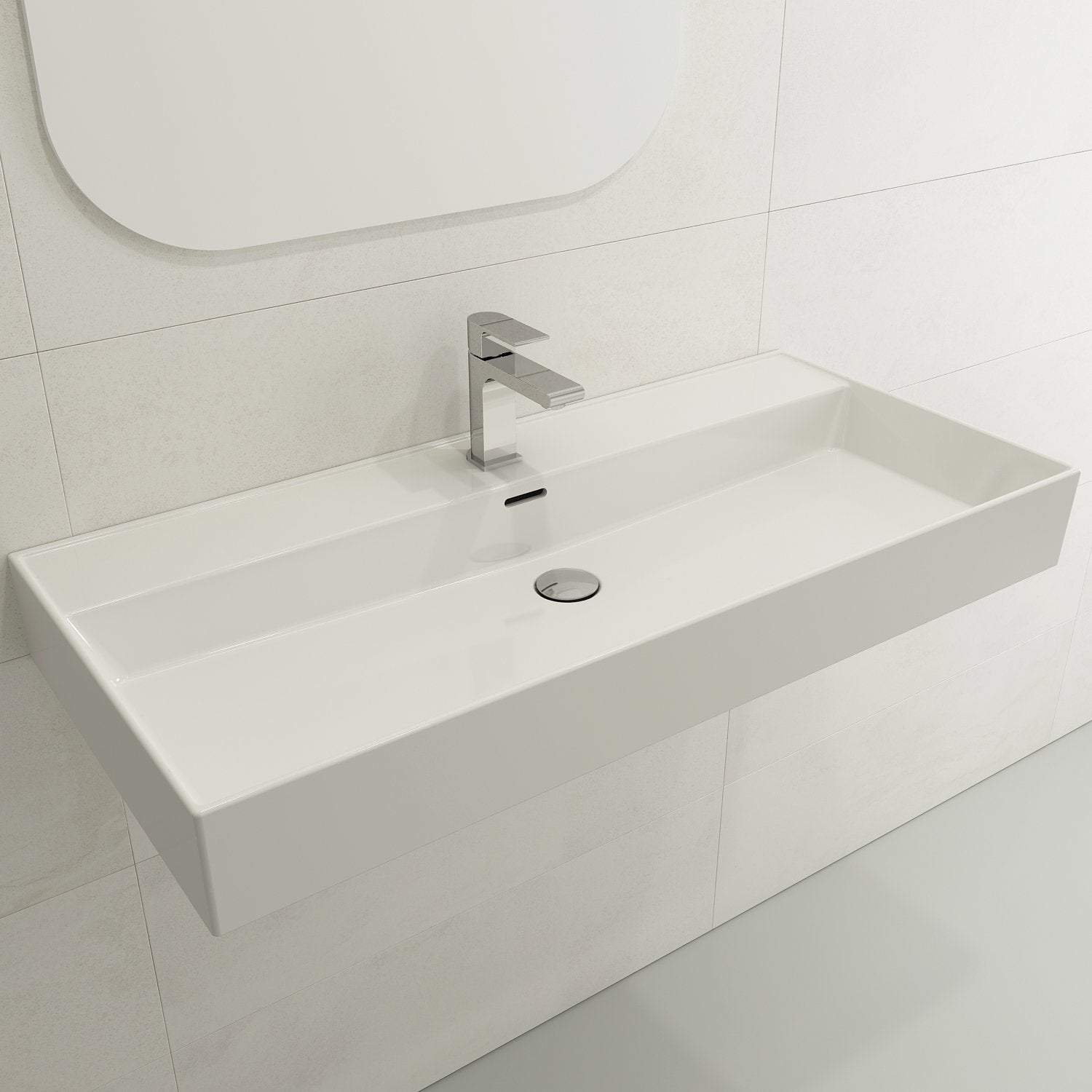Milano Wall-Mounted Sink Fireclay  39.75 in. 1-Hole with Overflow 1378