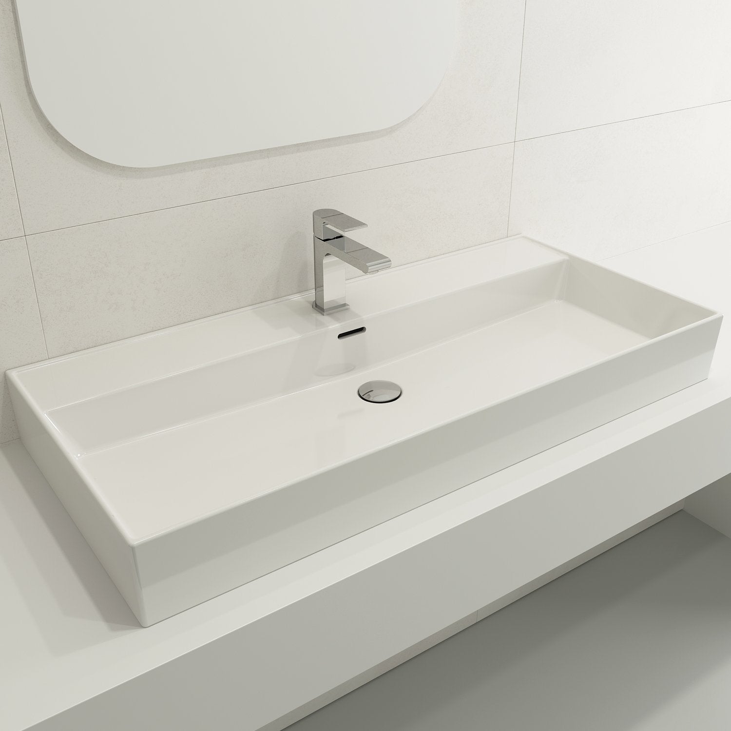 Milano Wall-Mounted Sink Fireclay  39.75 in. 1-Hole with Overflow 1378