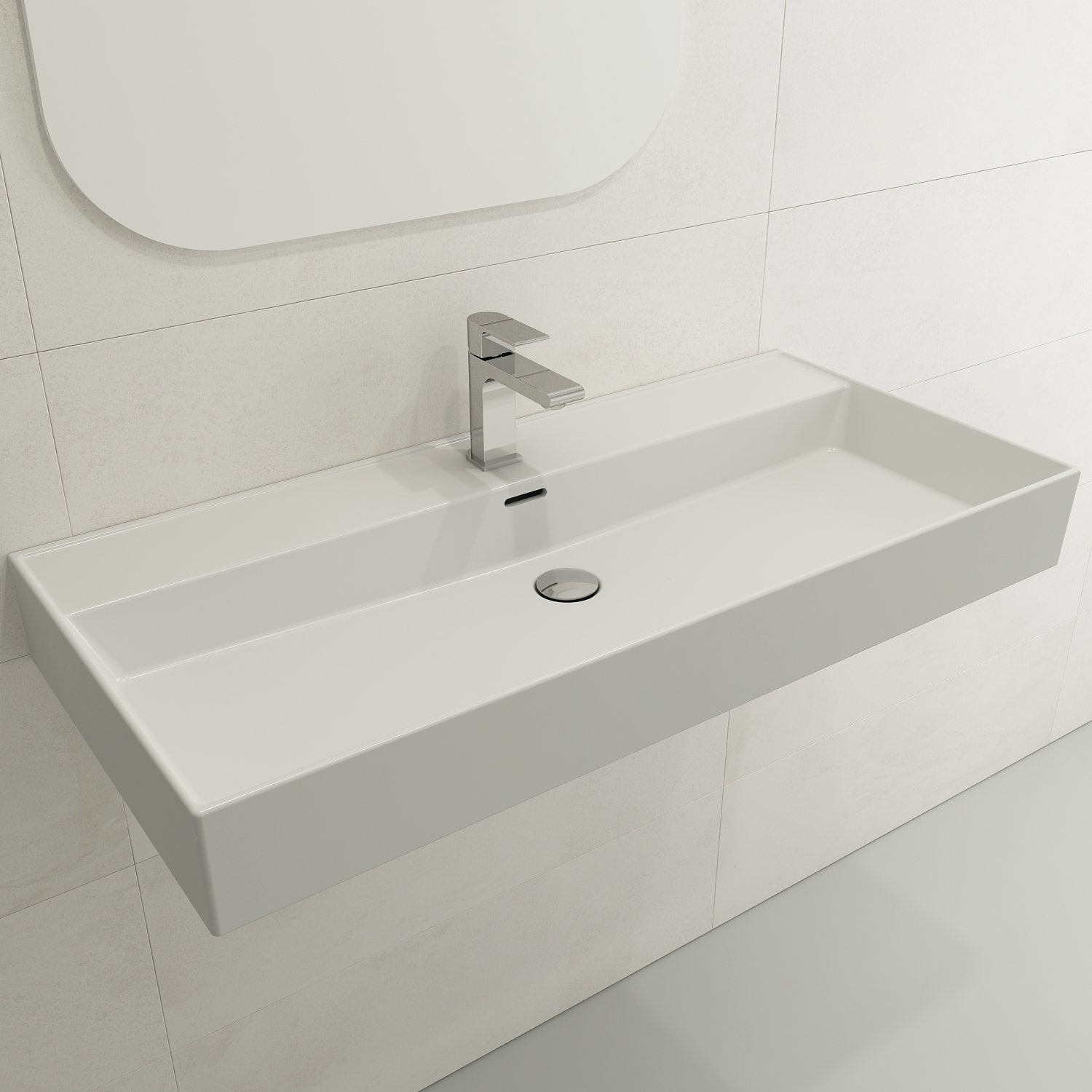 Milano Wall-Mounted Sink Fireclay  39.75 in. 1-Hole with Overflow 1378