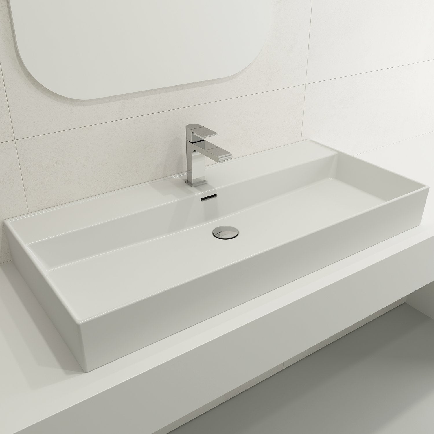 Milano Wall-Mounted Sink Fireclay  39.75 in. 1-Hole with Overflow 1378
