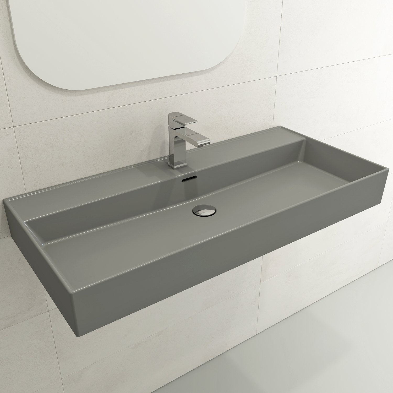 Milano Wall-Mounted Sink Fireclay  39.75 in. 1-Hole with Overflow 1378