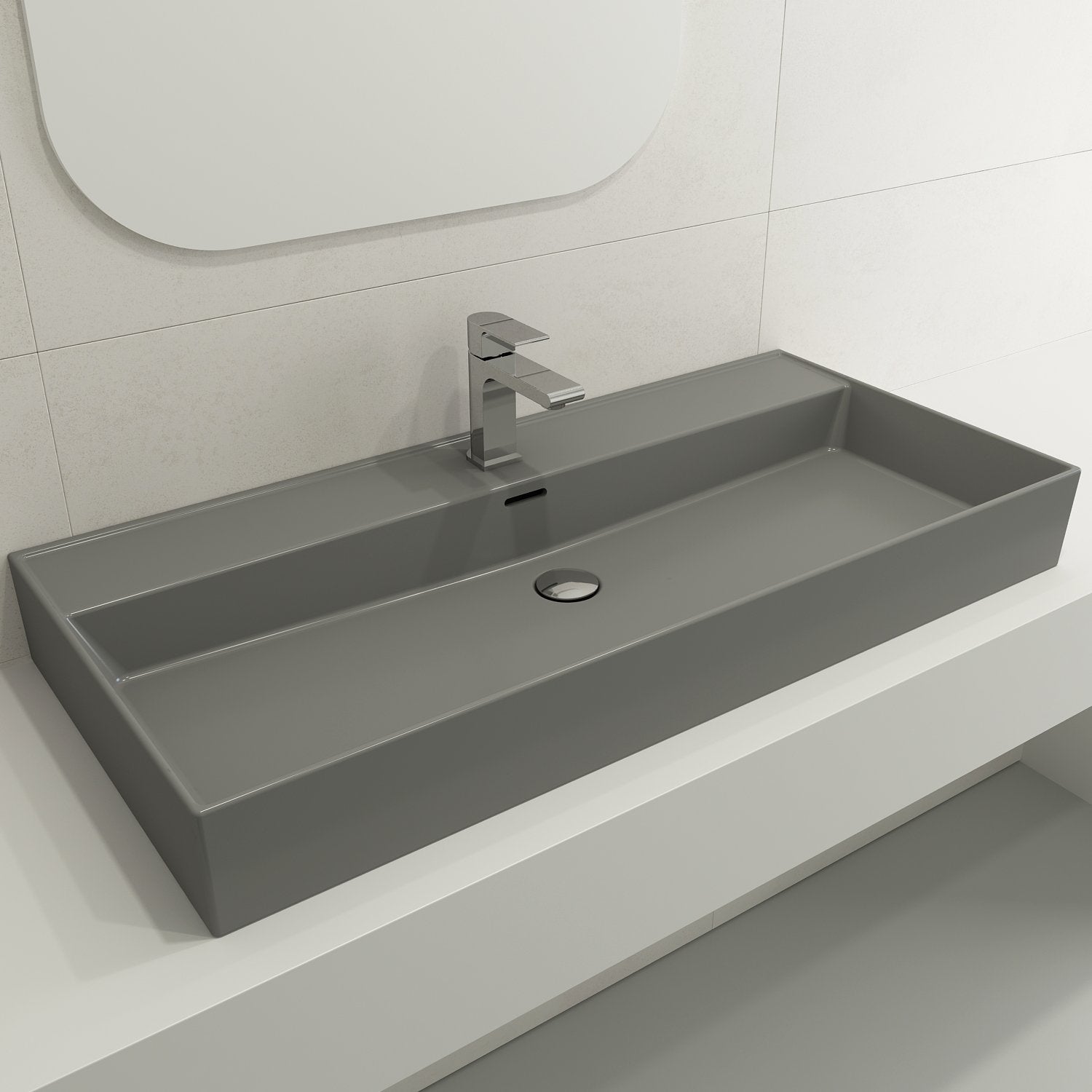 Milano Wall-Mounted Sink Fireclay  39.75 in. 1-Hole with Overflow 1378