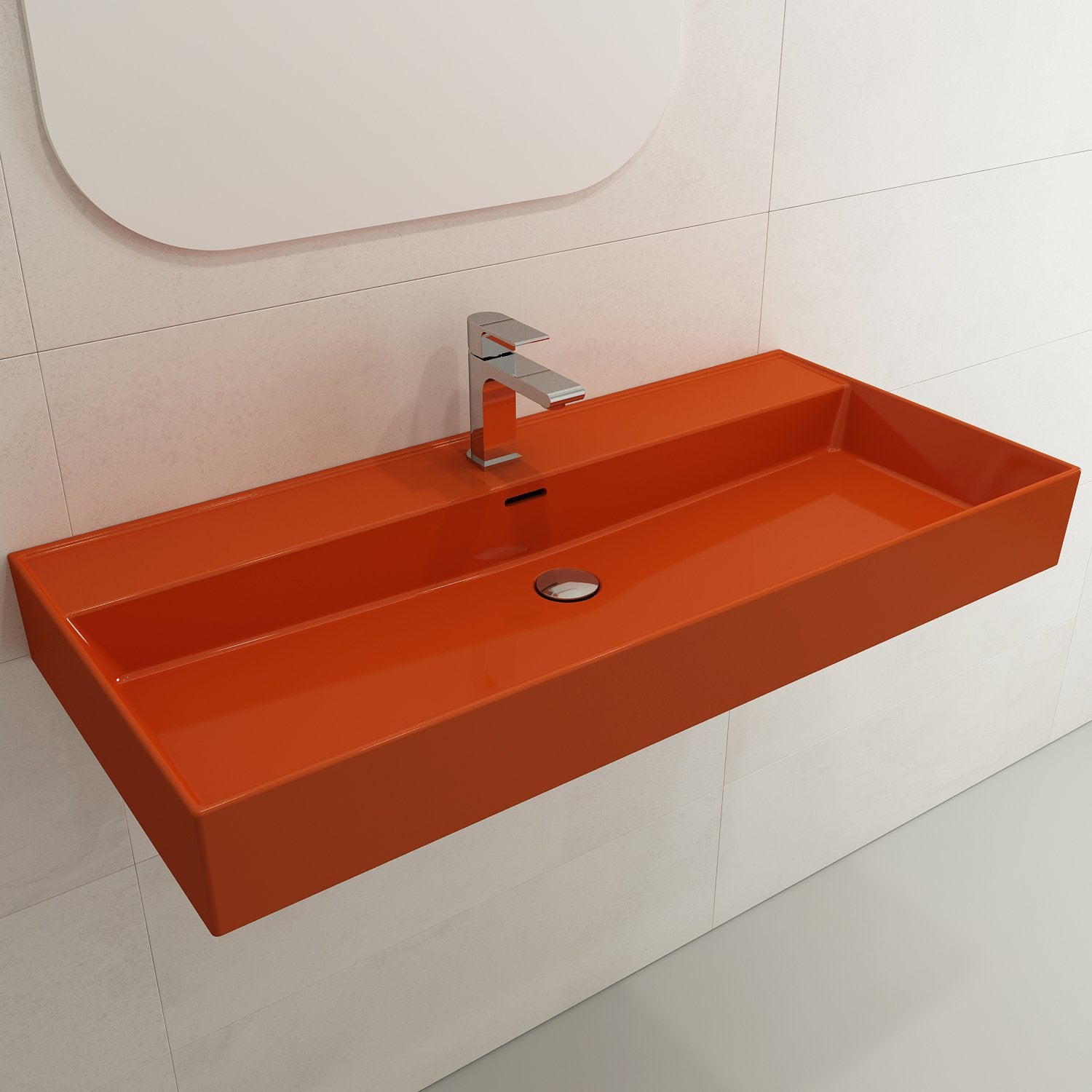 Milano Wall-Mounted Sink Fireclay  39.75 in. 1-Hole with Overflow 1378