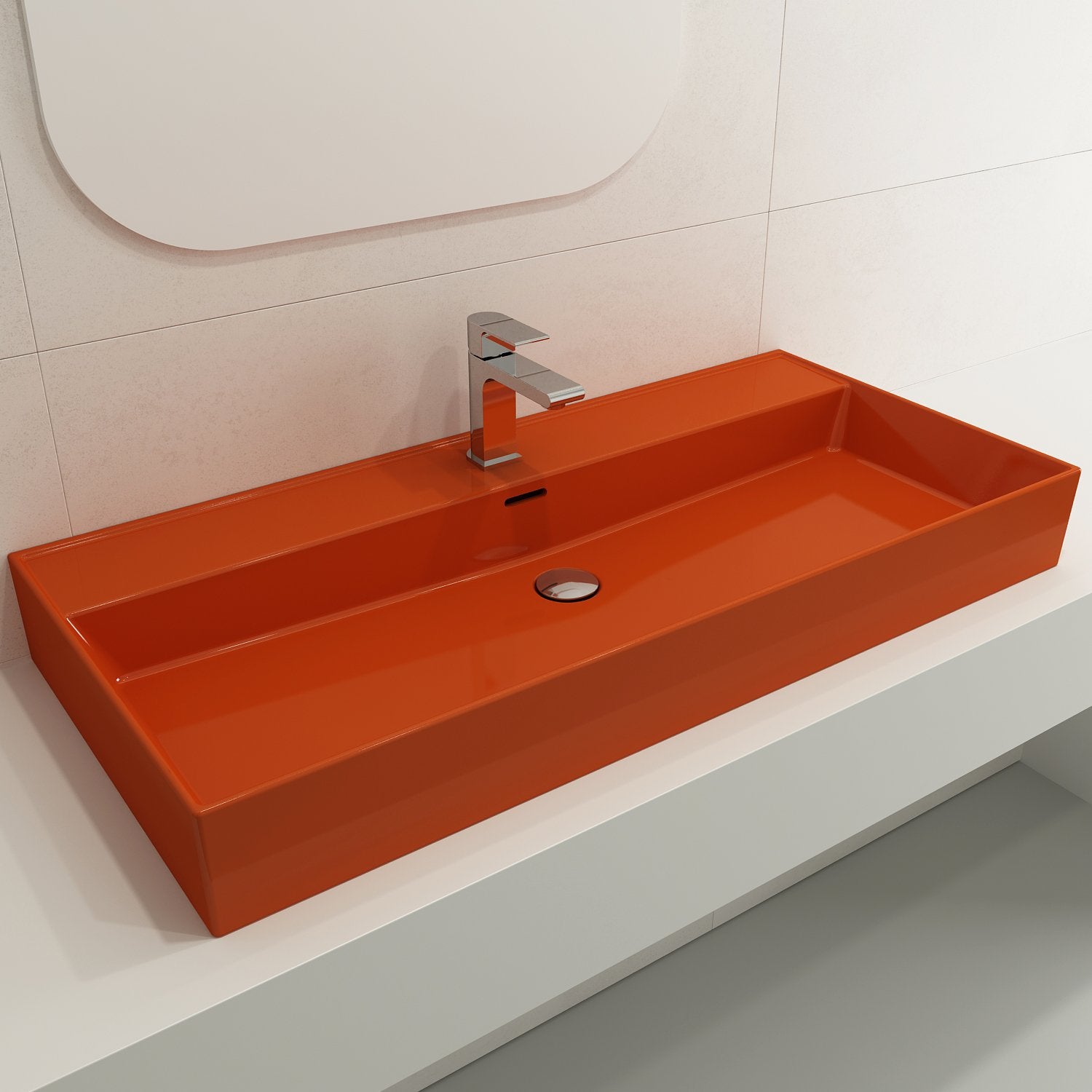 Milano Wall-Mounted Sink Fireclay  39.75 in. 1-Hole with Overflow 1378