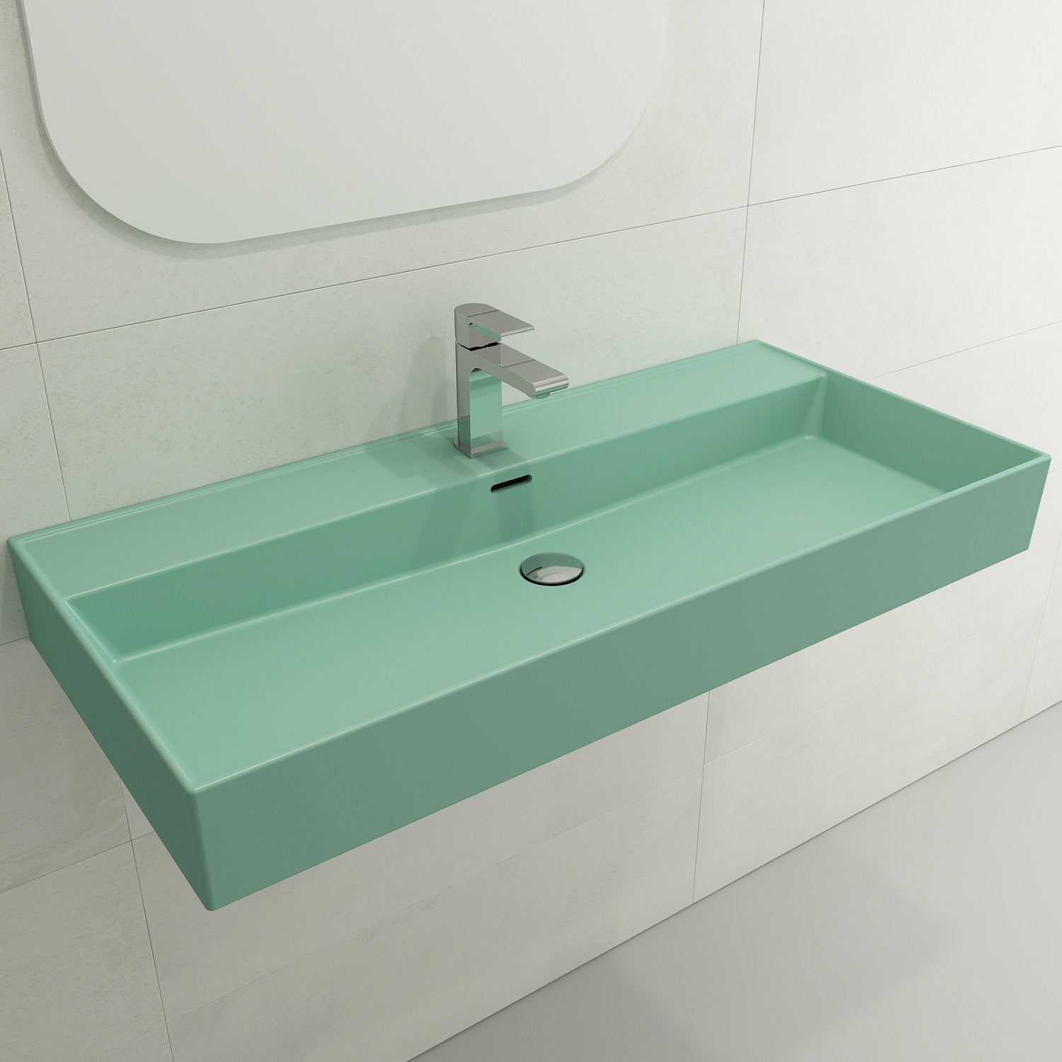Milano Wall-Mounted Sink Fireclay  39.75 in. 1-Hole with Overflow 1378